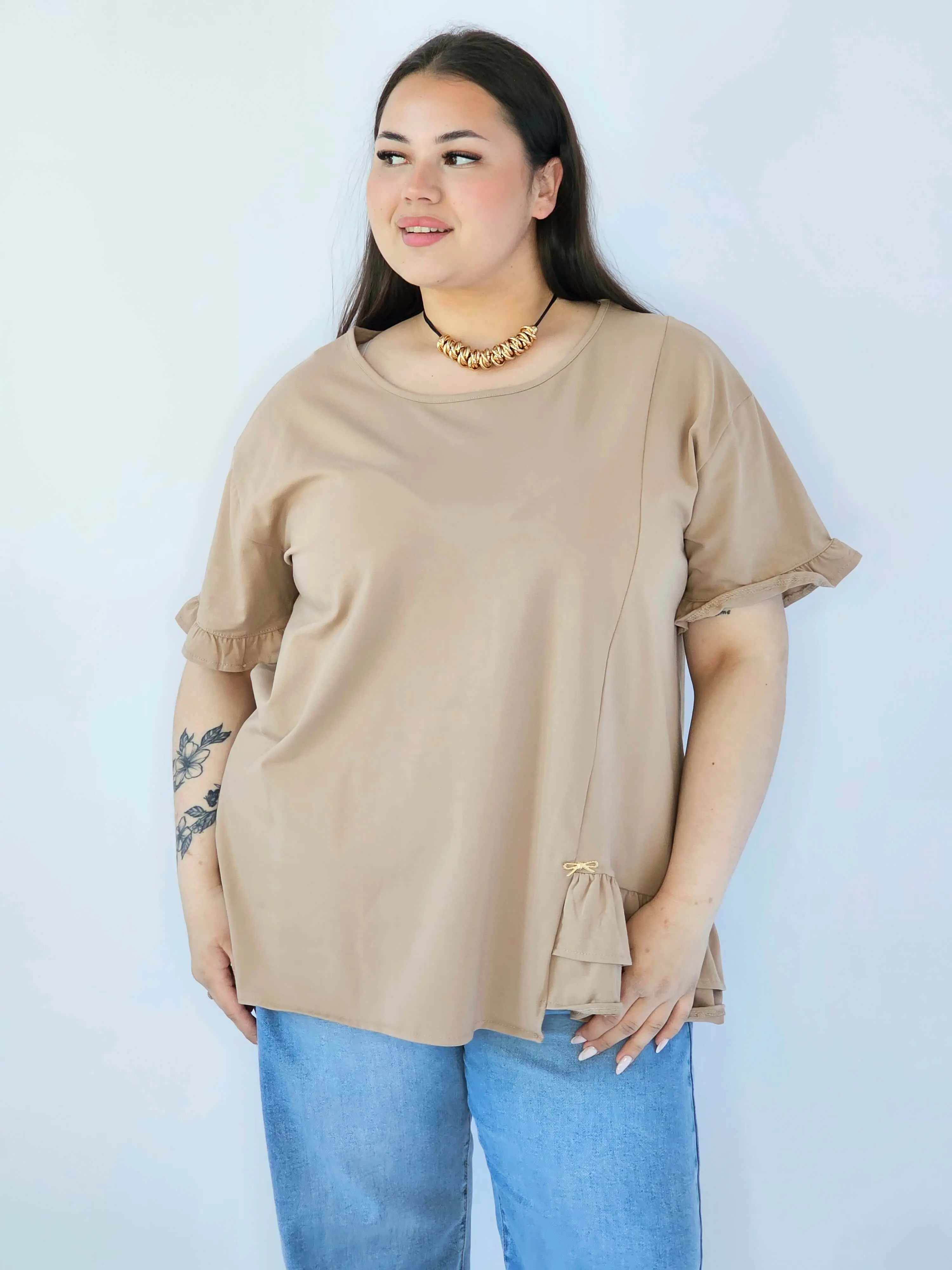 Bluzka Plus Size Z Falbanką I Ozdobnym Wykończeniem - Image 12