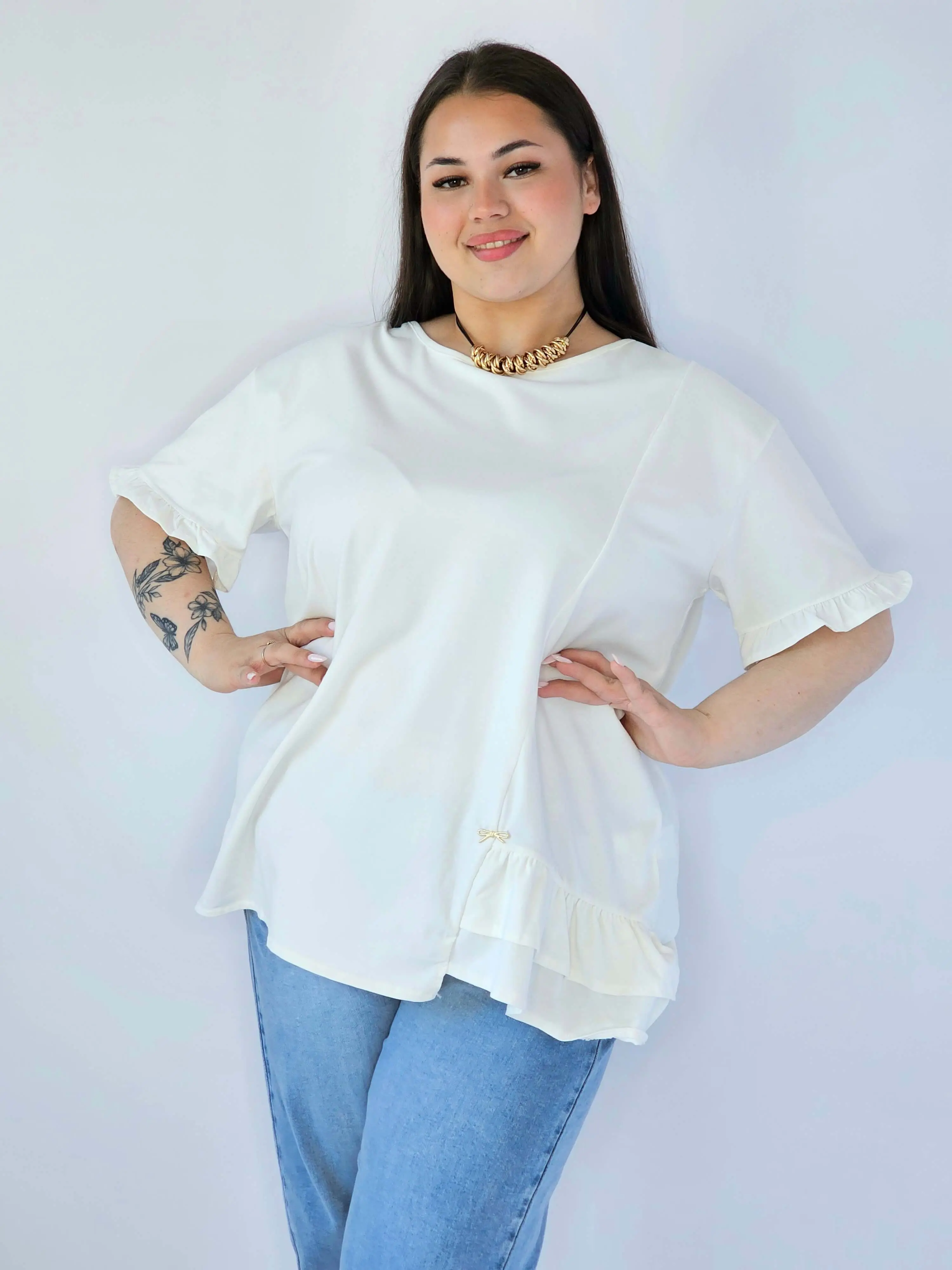 Bluzka Plus Size Z Falbanką I Ozdobnym Wykończeniem - Image 14
