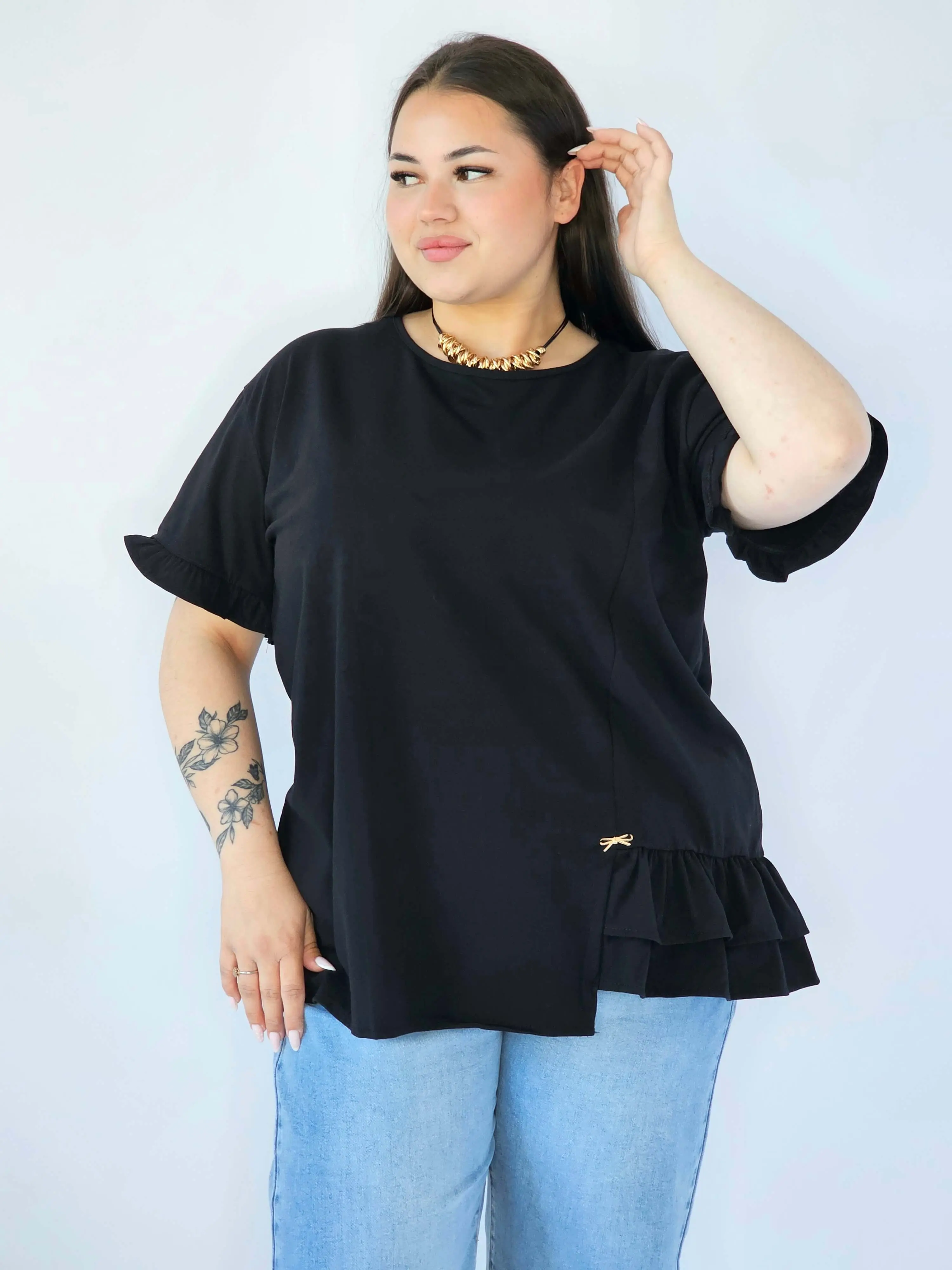 Bluzka Plus Size Z Falbanką I Ozdobnym Wykończeniem - Image 2