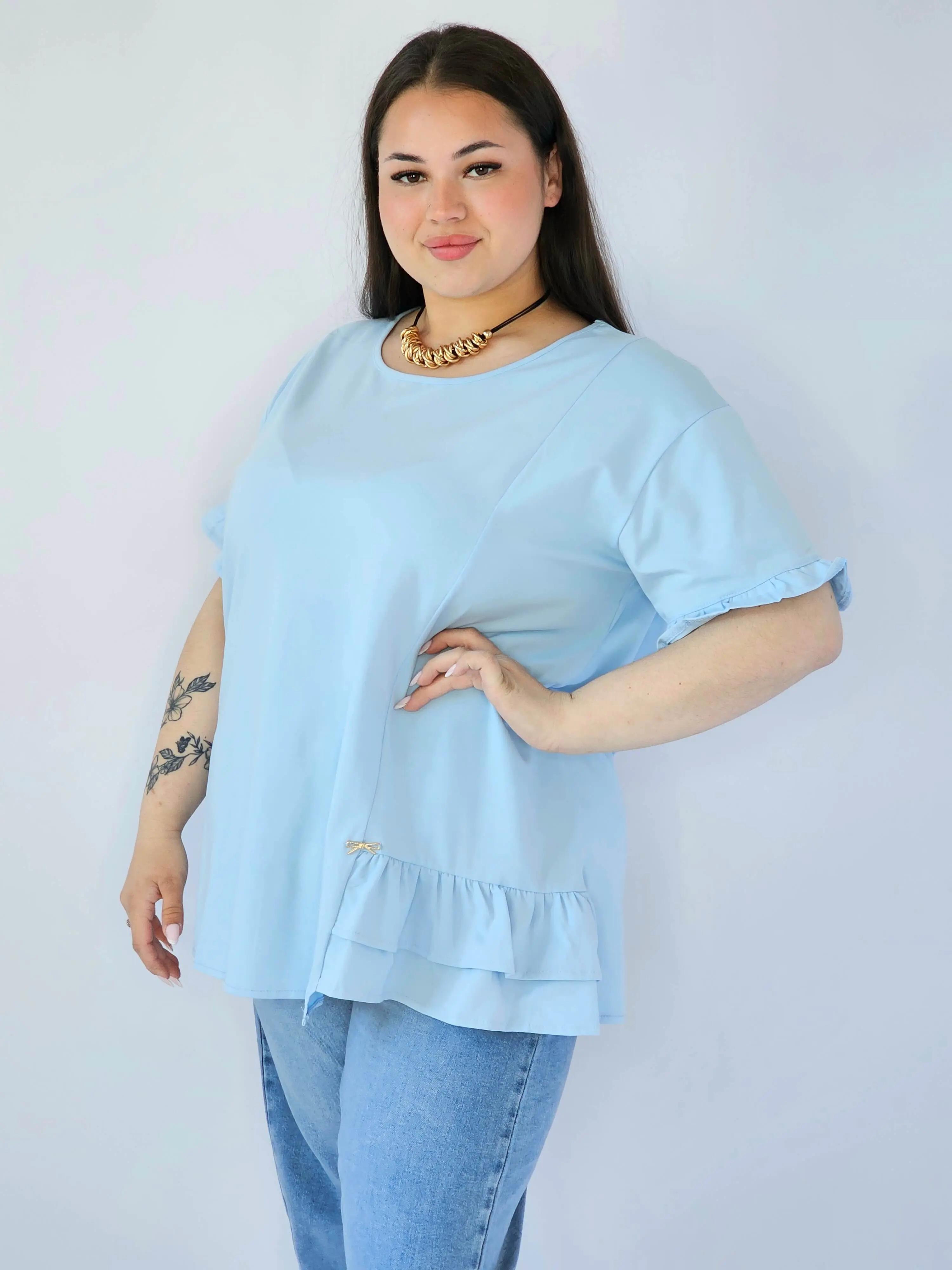 Bluzka Plus Size Z Falbanką I Ozdobnym Wykończeniem - Image 20