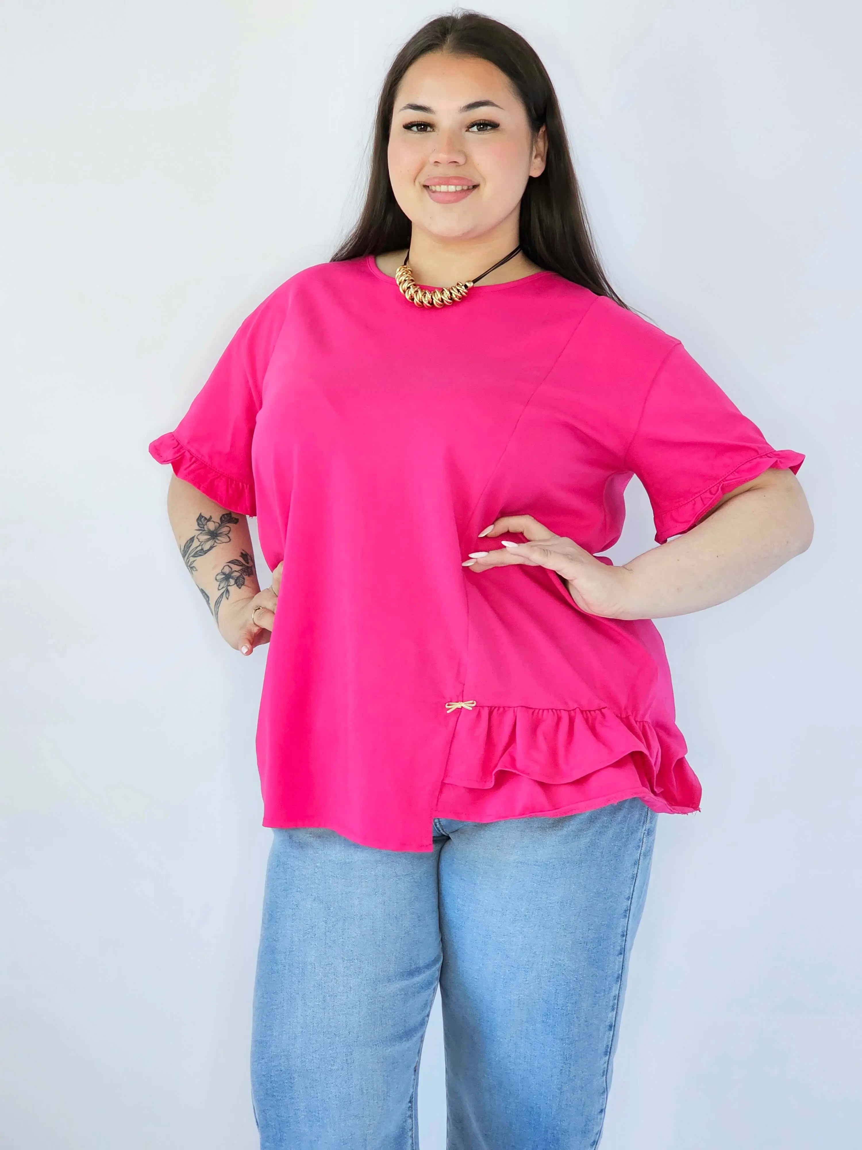 Bluzka Plus Size Z Falbanką I Ozdobnym Wykończeniem - Image 22