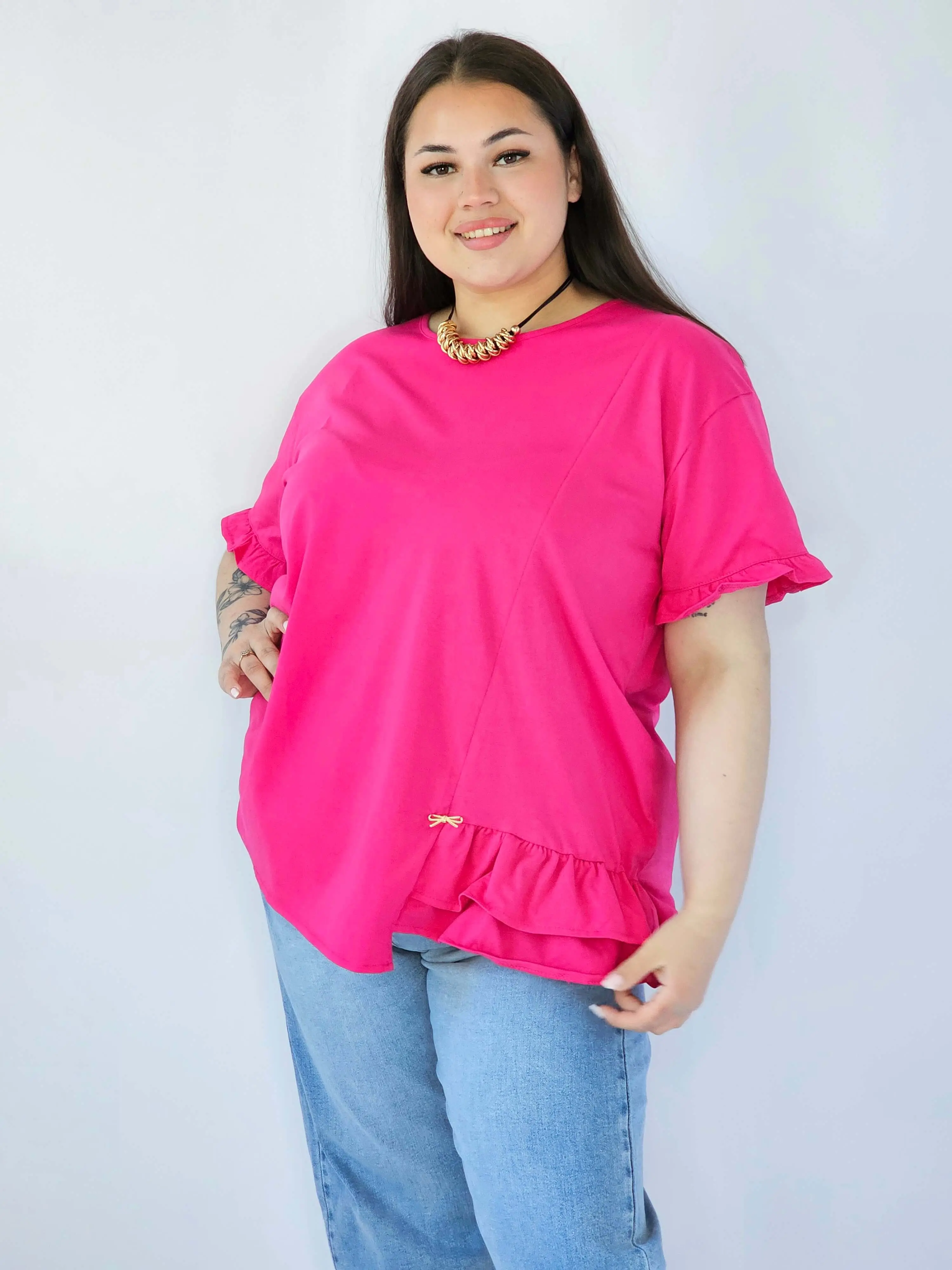 Bluzka Plus Size Z Falbanką I Ozdobnym Wykończeniem - Image 23