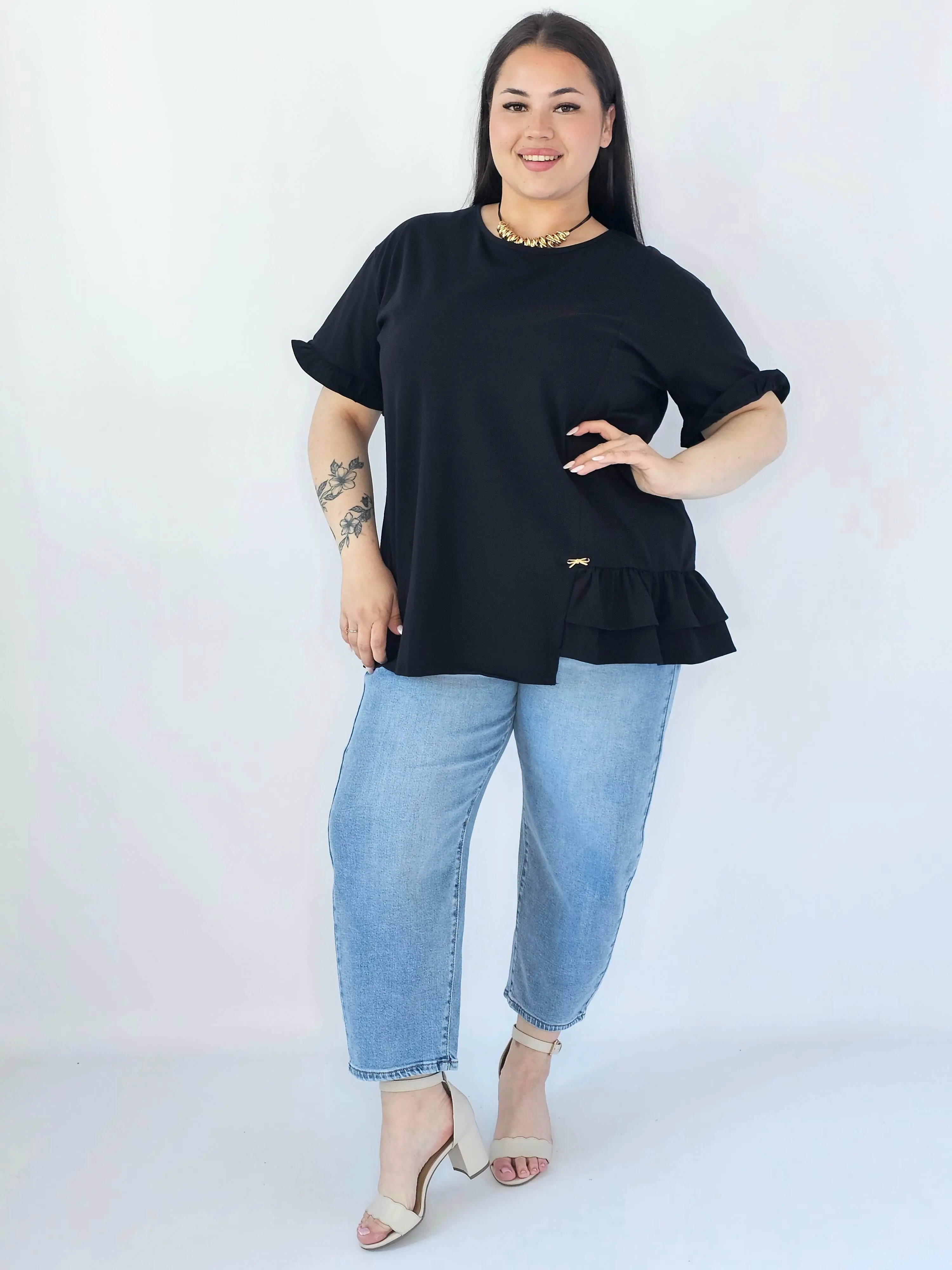 Bluzka Plus Size Z Falbanką I Ozdobnym Wykończeniem - Image 25