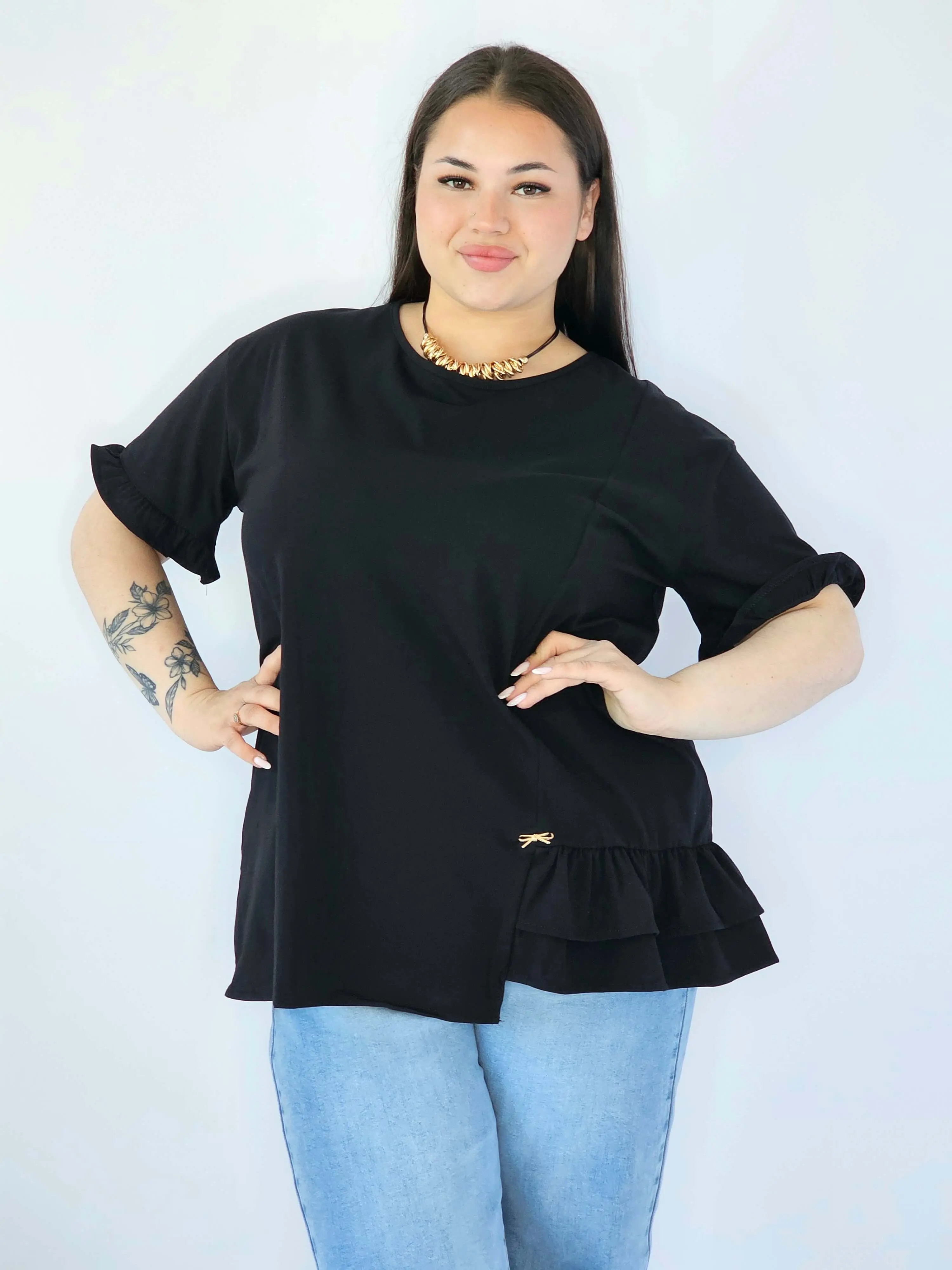Bluzka Plus Size Z Falbanką I Ozdobnym Wykończeniem - Image 26