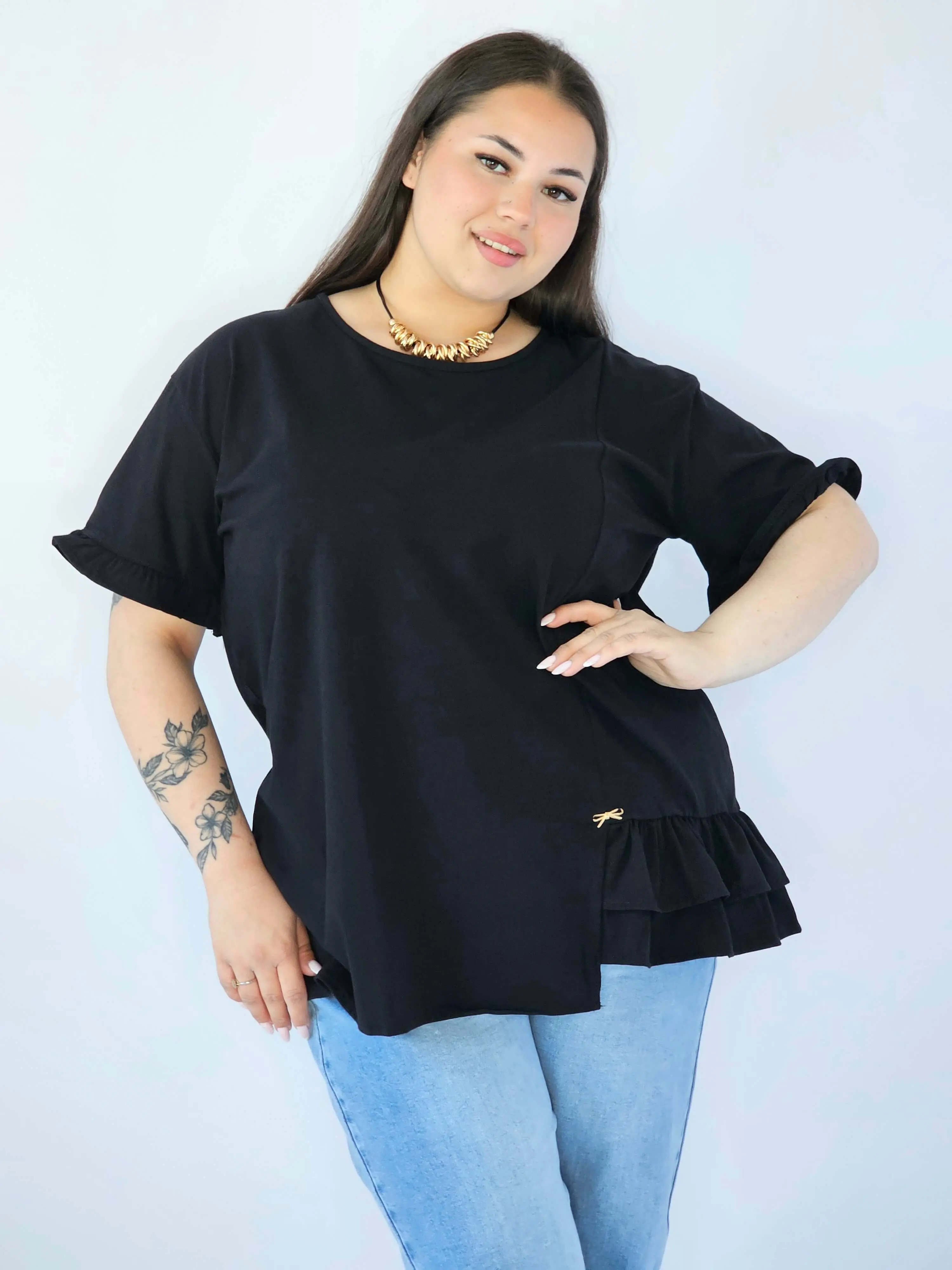 Bluzka Plus Size Z Falbanką I Ozdobnym Wykończeniem - Image 27