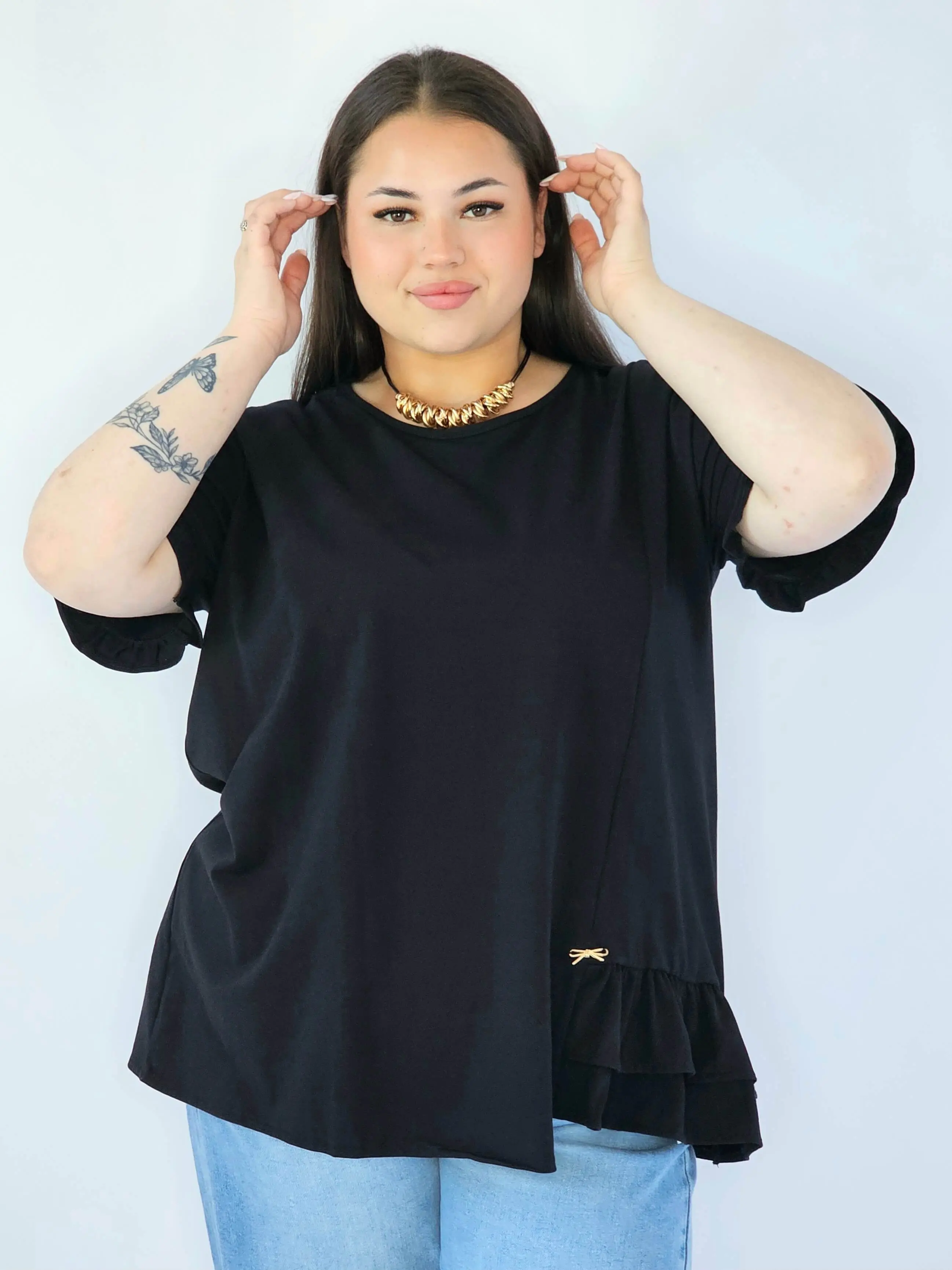 Bluzka Plus Size Z Falbanką I Ozdobnym Wykończeniem - Image 28