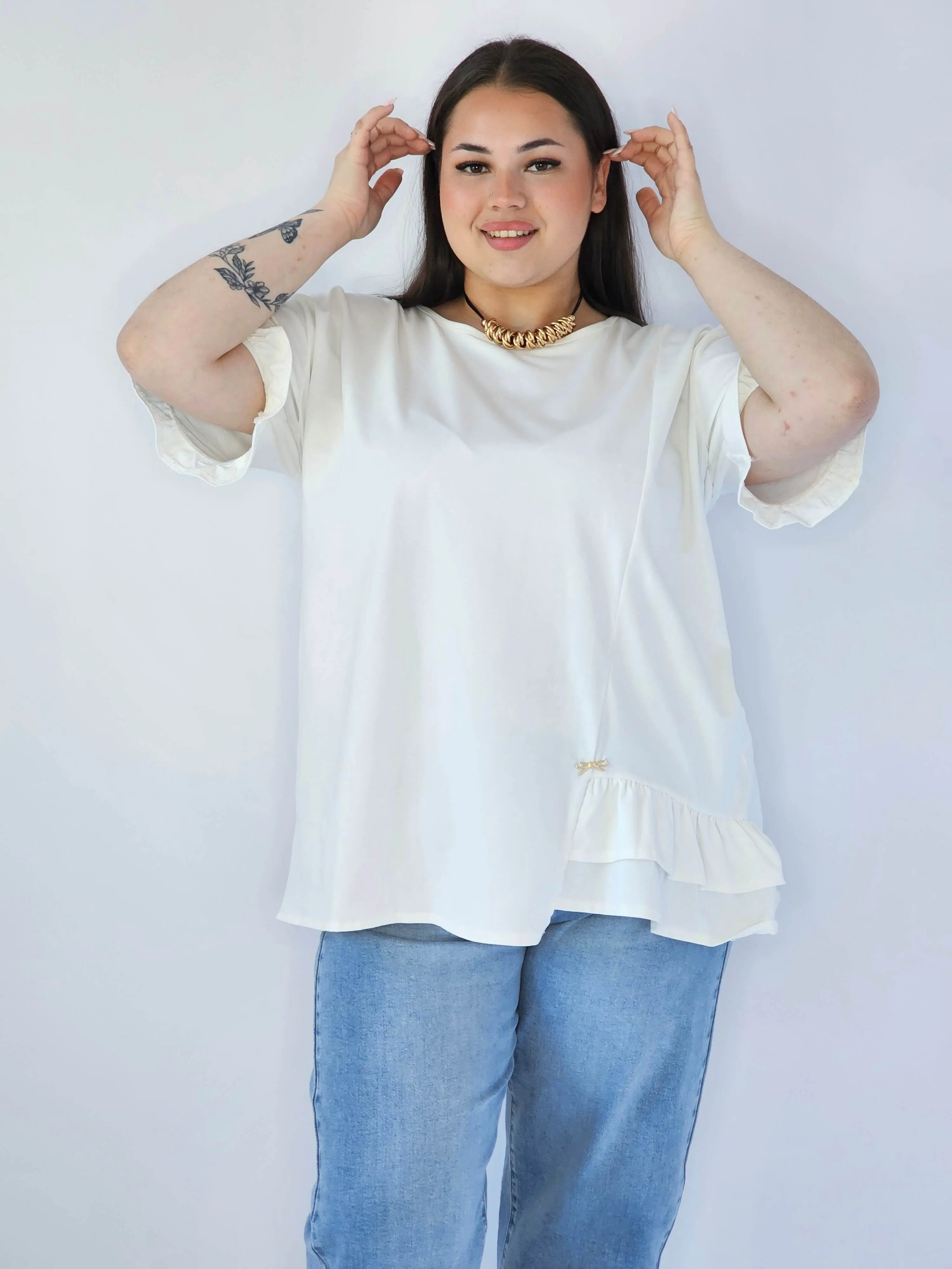 Bluzka Plus Size Z Falbanką I Ozdobnym Wykończeniem - Image 4