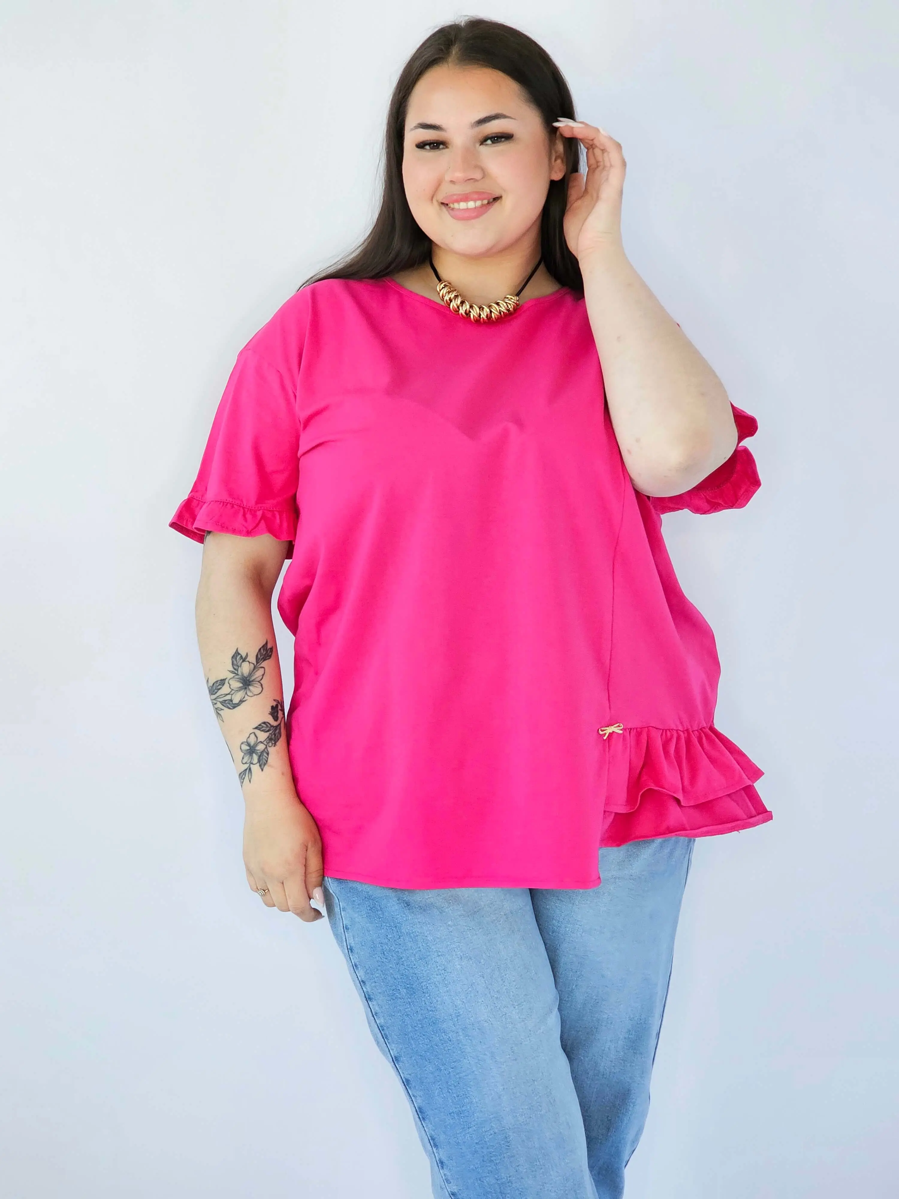 Bluzka Plus Size Z Falbanką I Ozdobnym Wykończeniem - Image 5