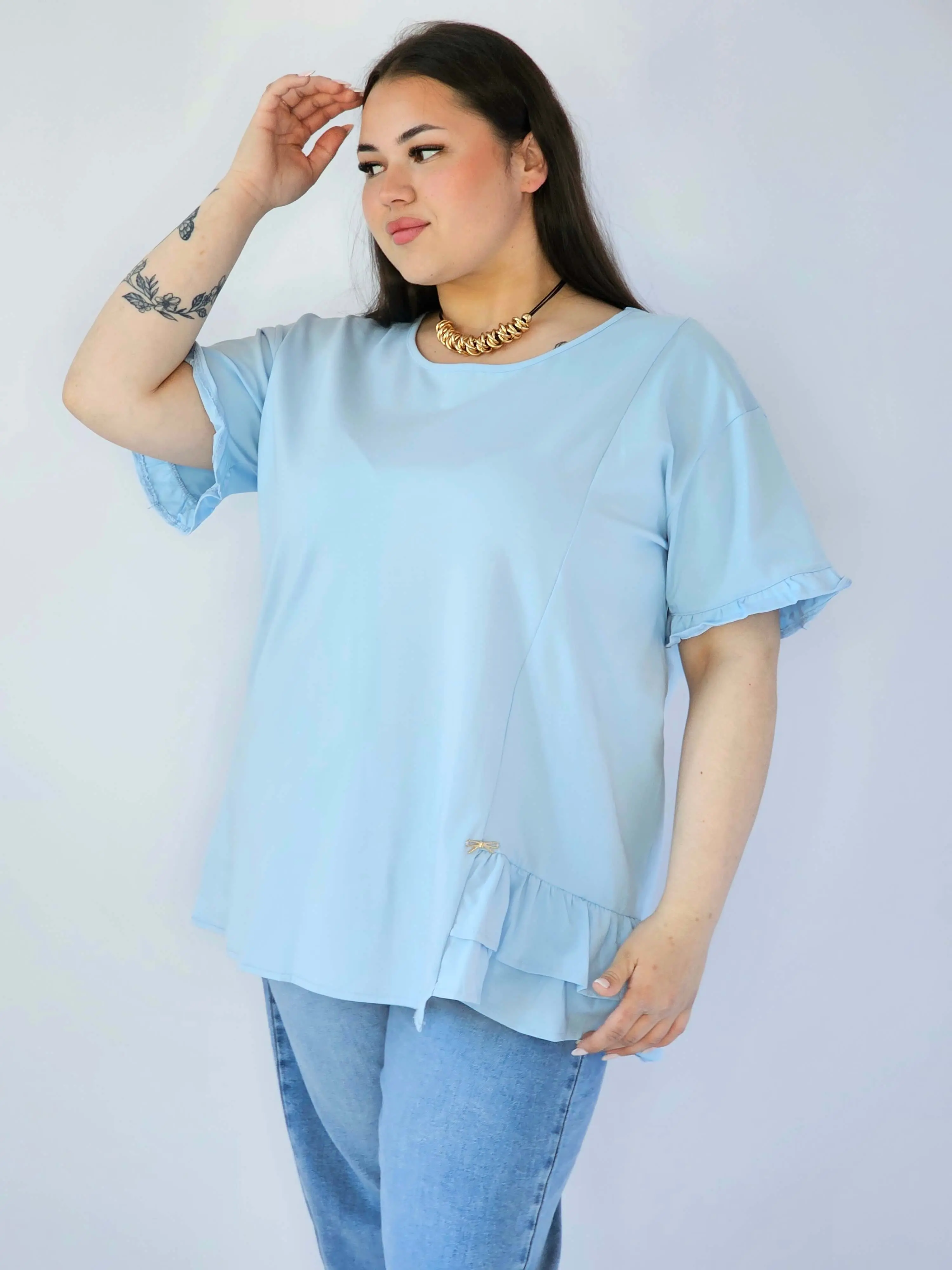 Bluzka Plus Size Z Falbanką I Ozdobnym Wykończeniem - Image 6