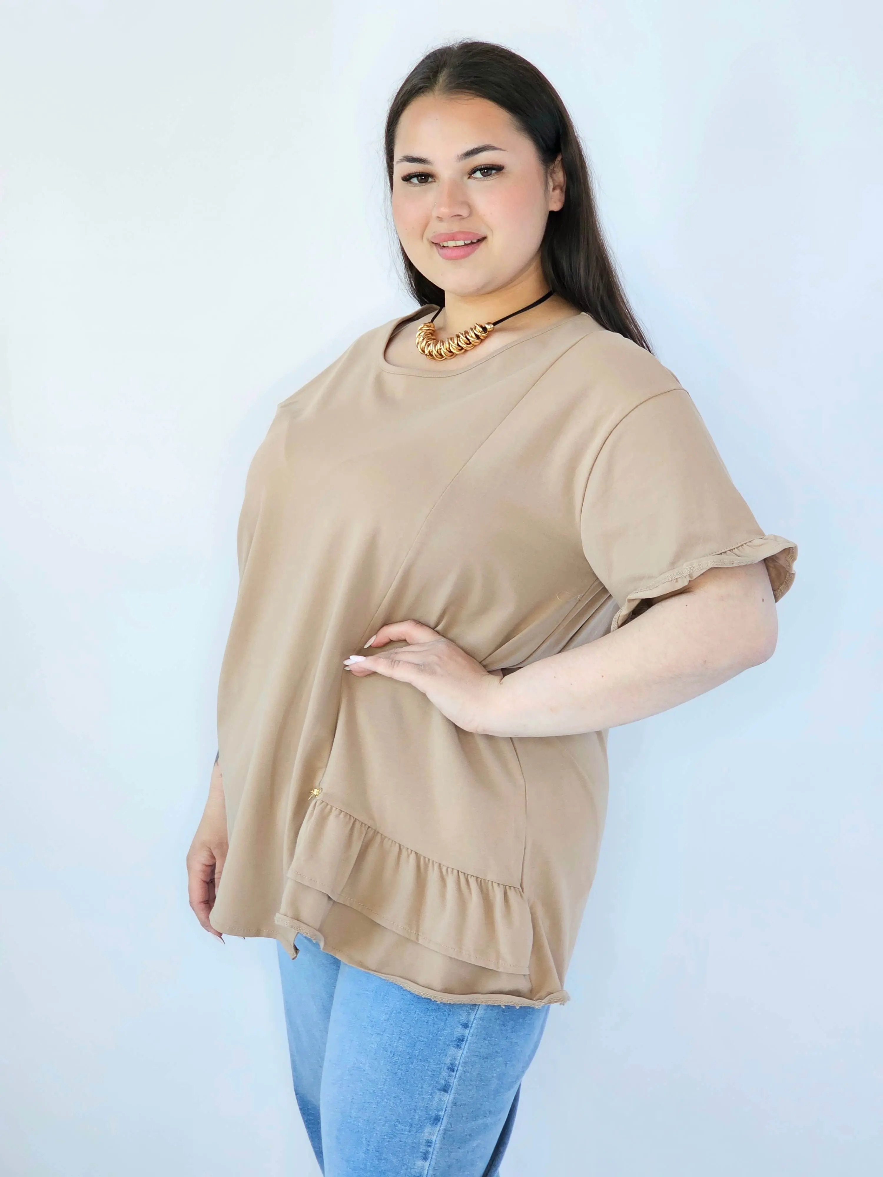 Bluzka Plus Size Z Falbanką I Ozdobnym Wykończeniem - Image 7