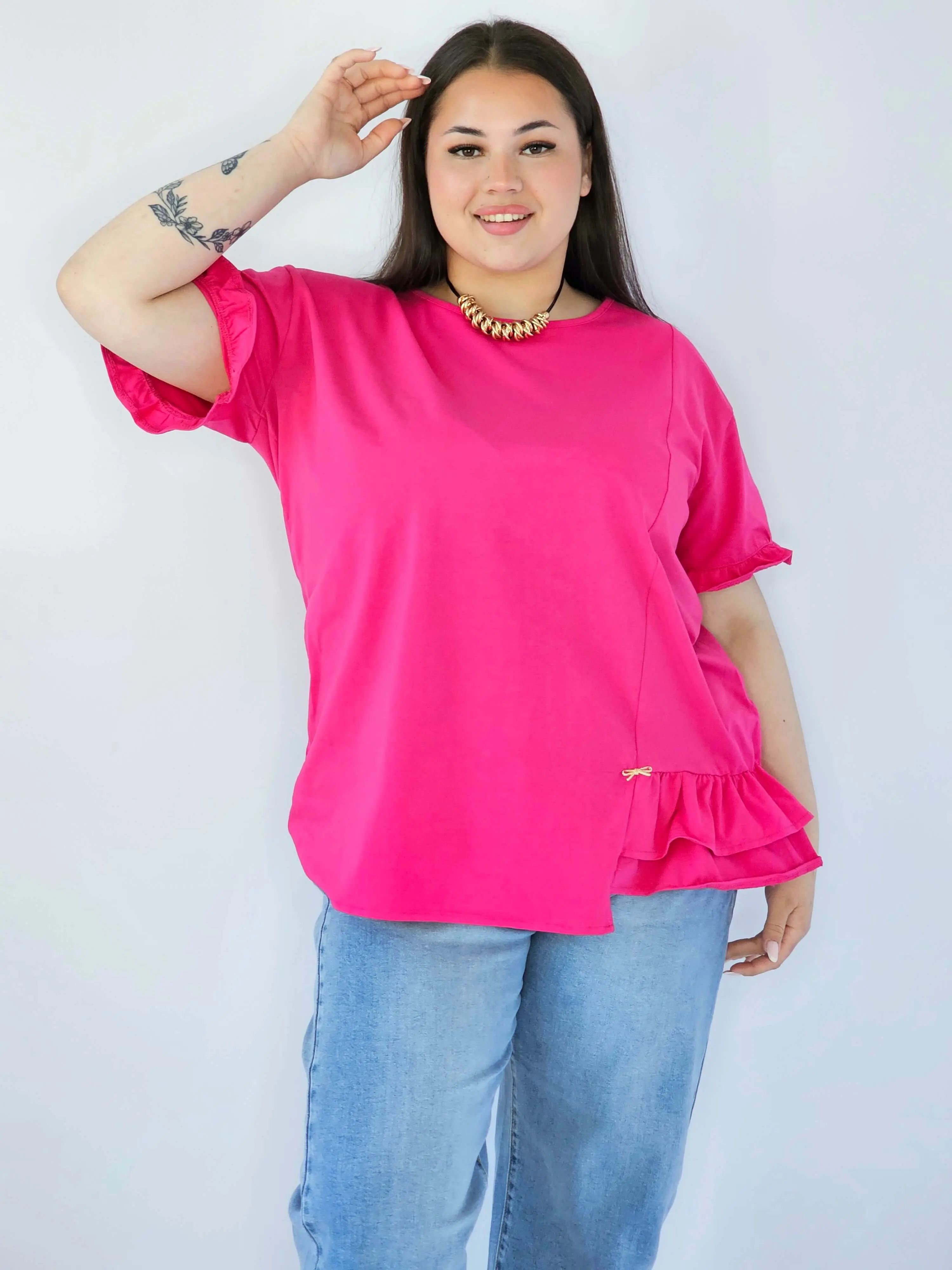 Bluzka Plus Size Z Falbanką I Ozdobnym Wykończeniem - Image 8
