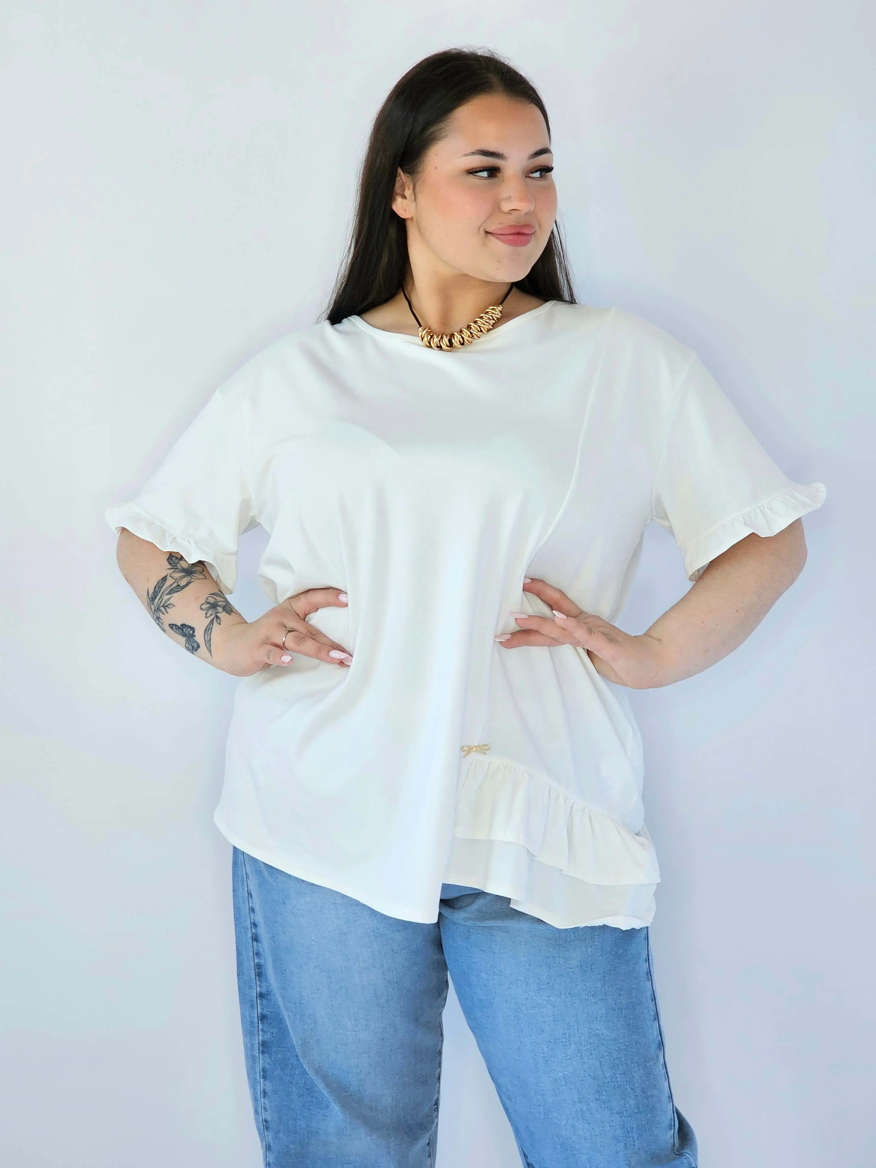 Bluzka Plus Size Z Falbanką I Ozdobnym Wykończeniem - Image 9