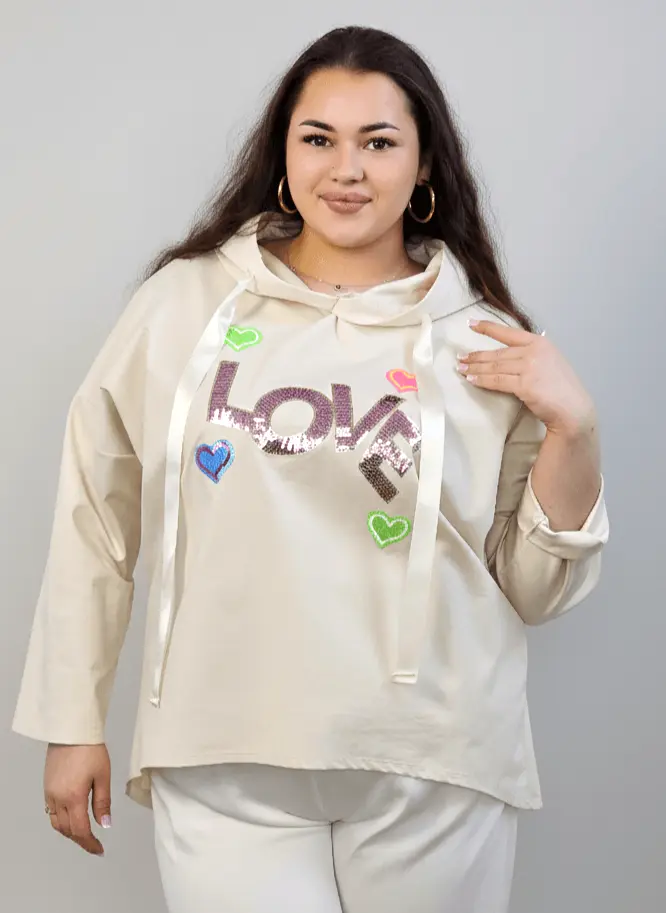 Bluzka plus size z kapturem LOVE – modna bluzka XXL