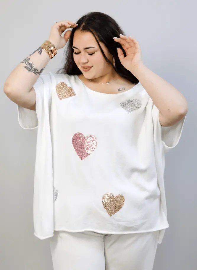 Bluzka sweterkowa plus size z sercami – luźna bluzka XXL z ozdobnym motywem