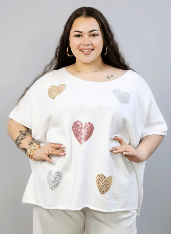 Bluzka sweterkowa plus size z sercami – luźna bluzka XXL z ozdobnym motywem - Image 2