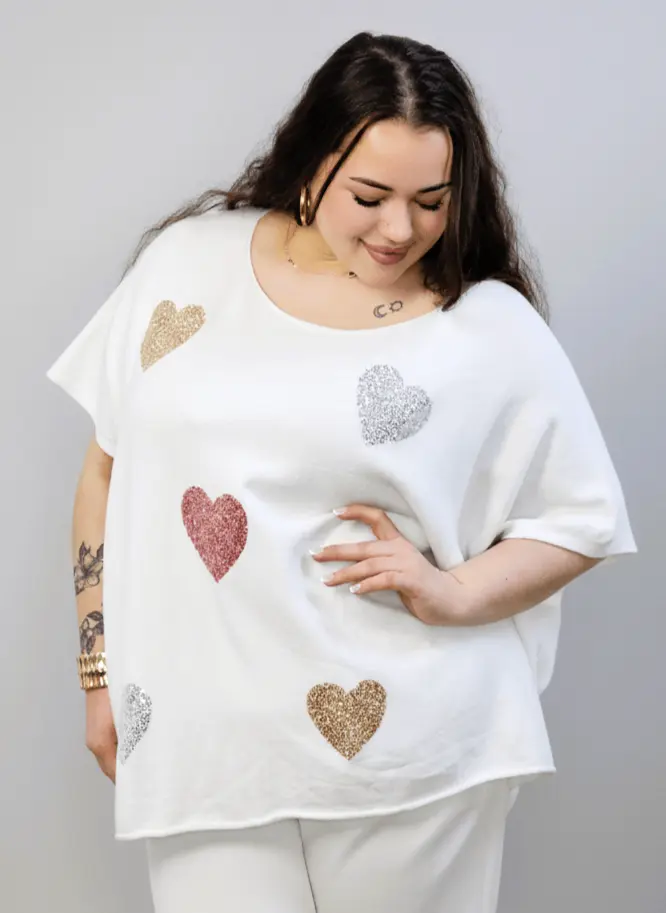 Bluzka sweterkowa plus size z sercami – luźna bluzka XXL z ozdobnym motywem - Image 3