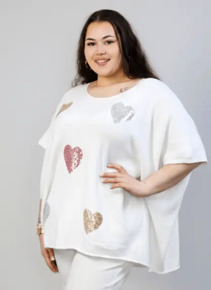 Bluzka sweterkowa plus size z sercami – luźna bluzka XXL z ozdobnym motywem - Image 4