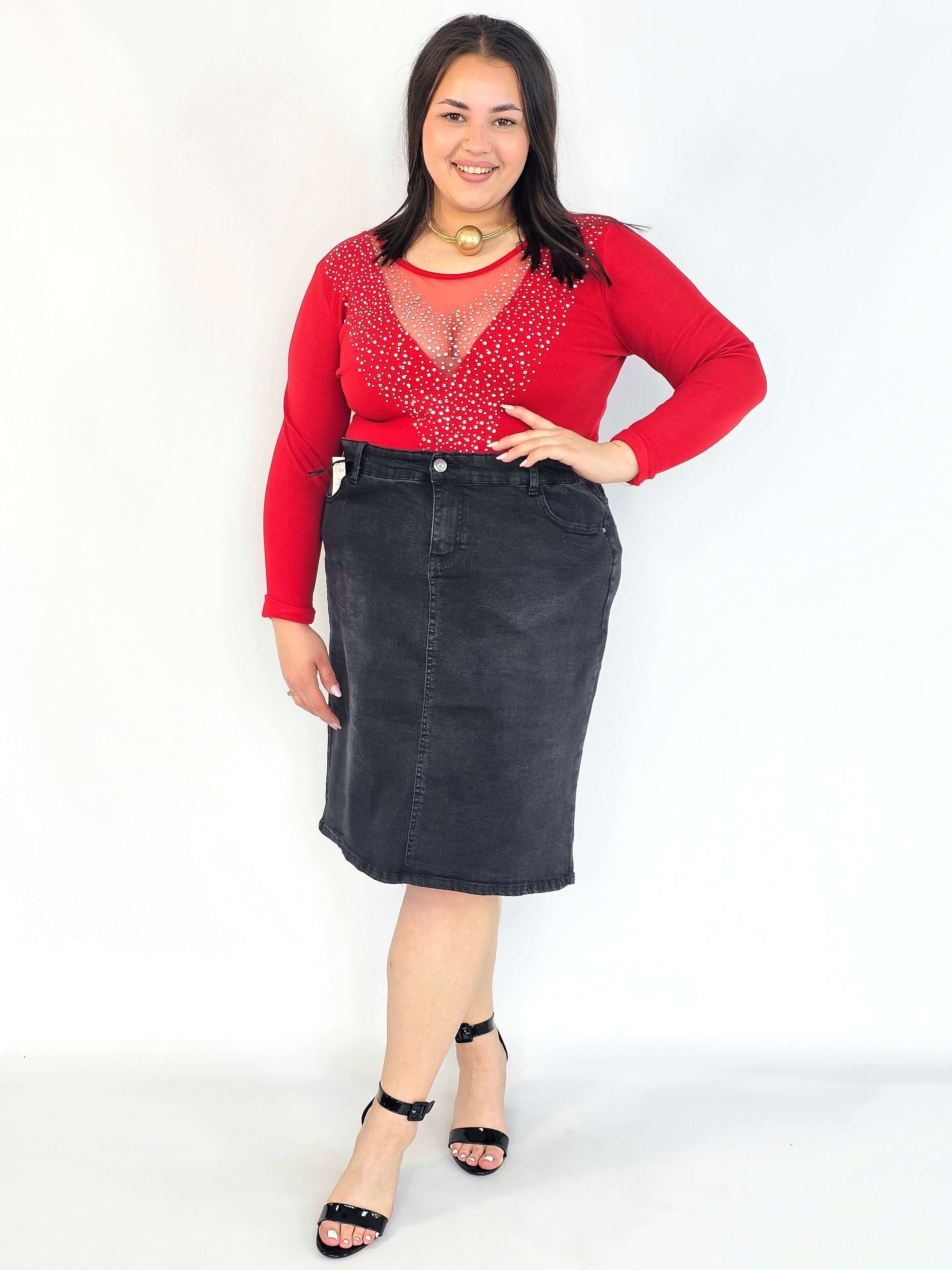 Body plus size – czerwone body damskie XXL z siateczką i zdobieniem - Image 4