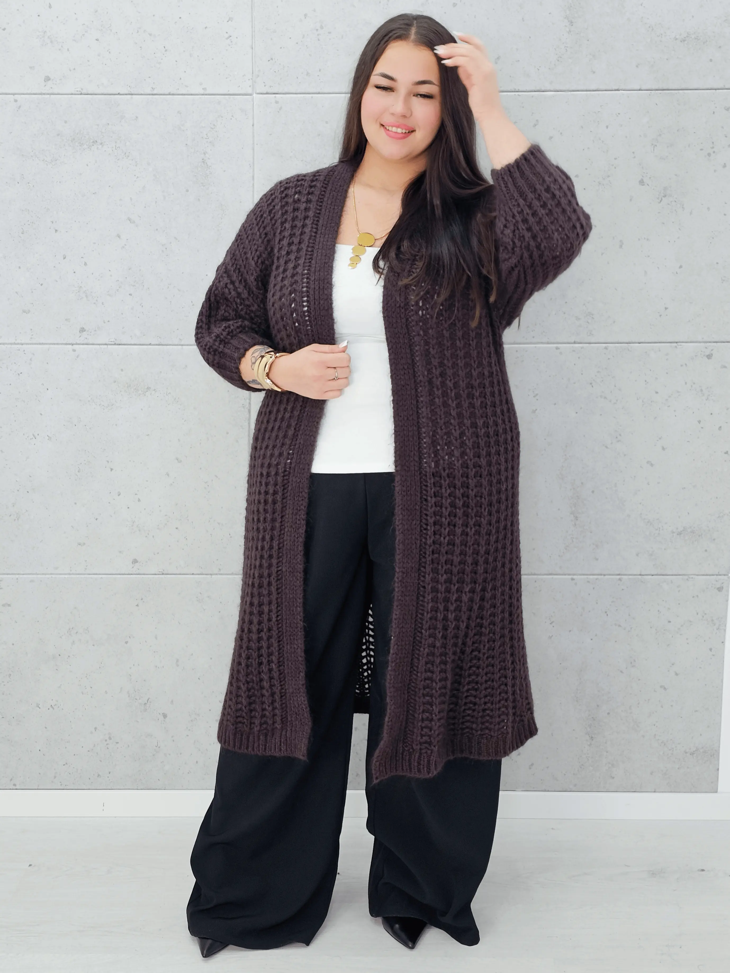 Długi kardigan plus size – modny, ciepły i wygodny sweter dla każdej kobiety - Image 14
