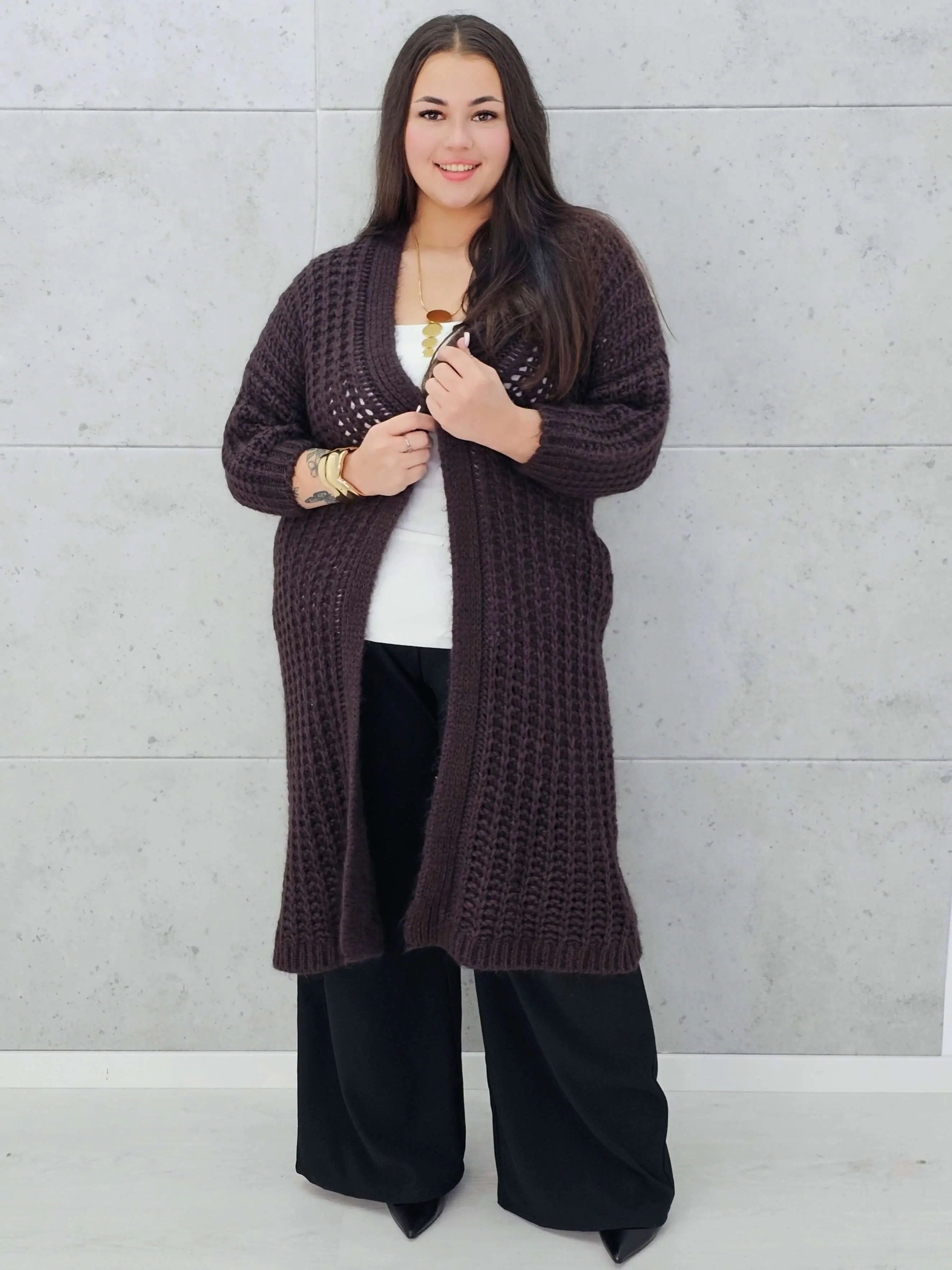 Długi kardigan plus size – modny, ciepły i wygodny sweter dla każdej kobiety - Image 8