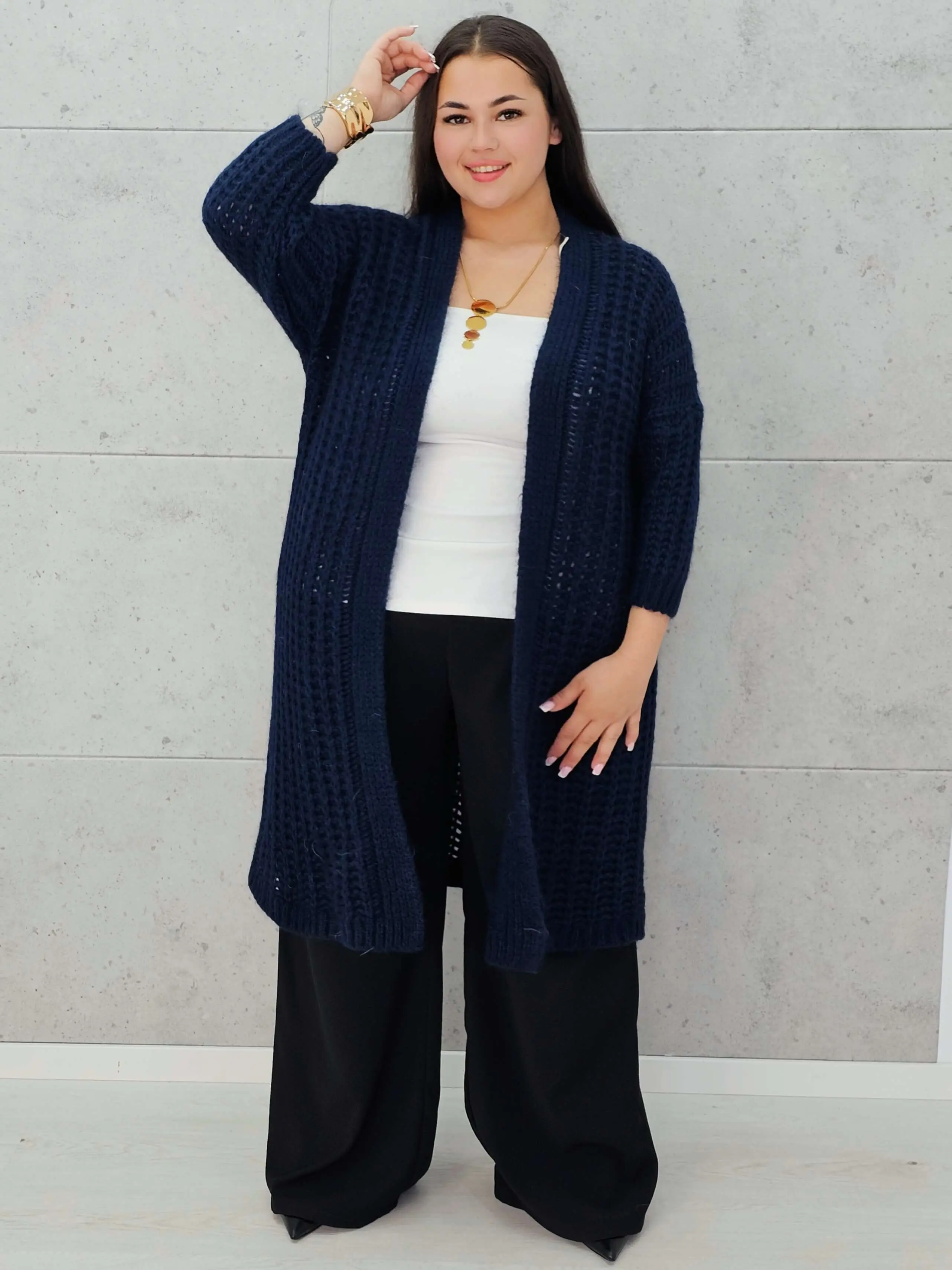 Długi kardigan plus size – modny, ciepły i wygodny sweter dla każdej kobiety - Image 9