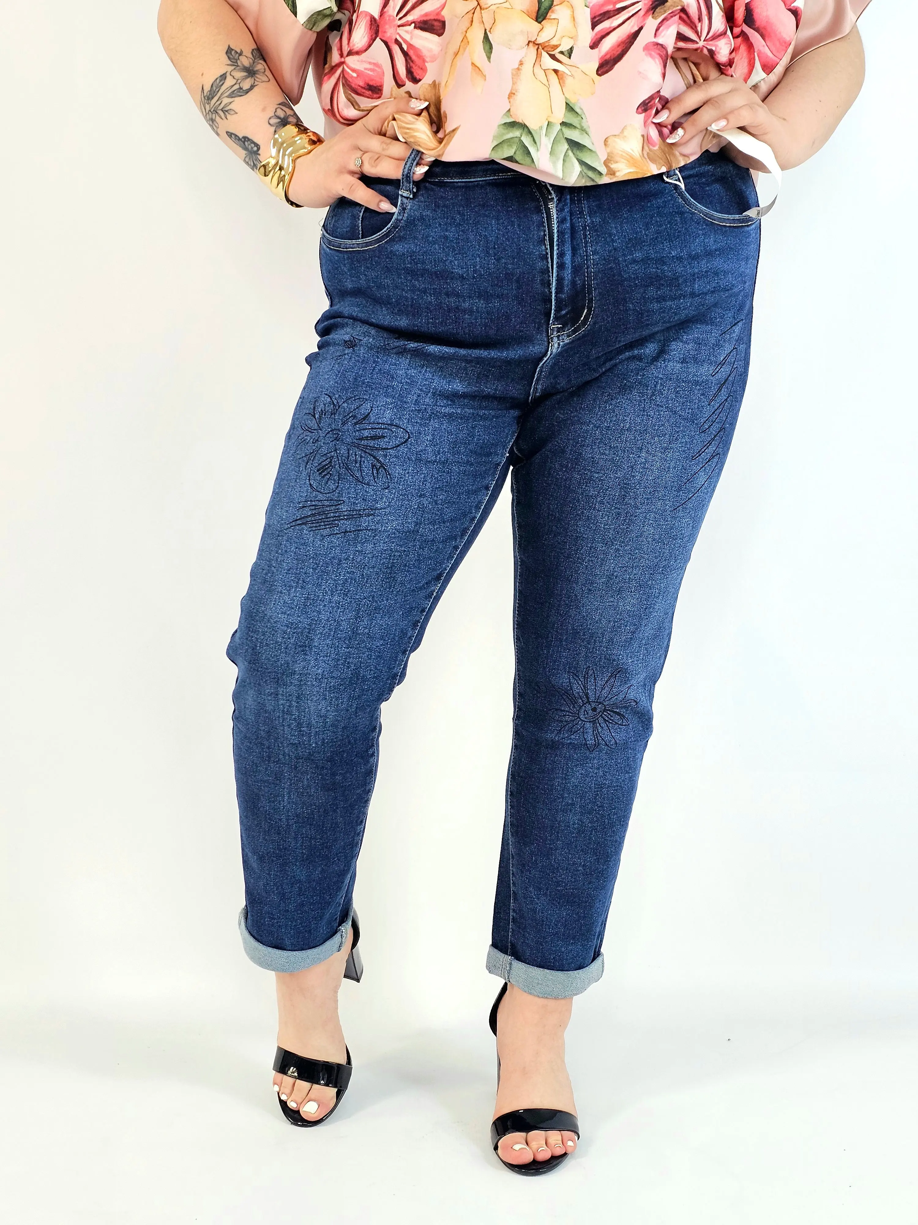 Jeansy plus size G'Smack  mom fit XXL z nadrukiem – granatowy denim - Image 5