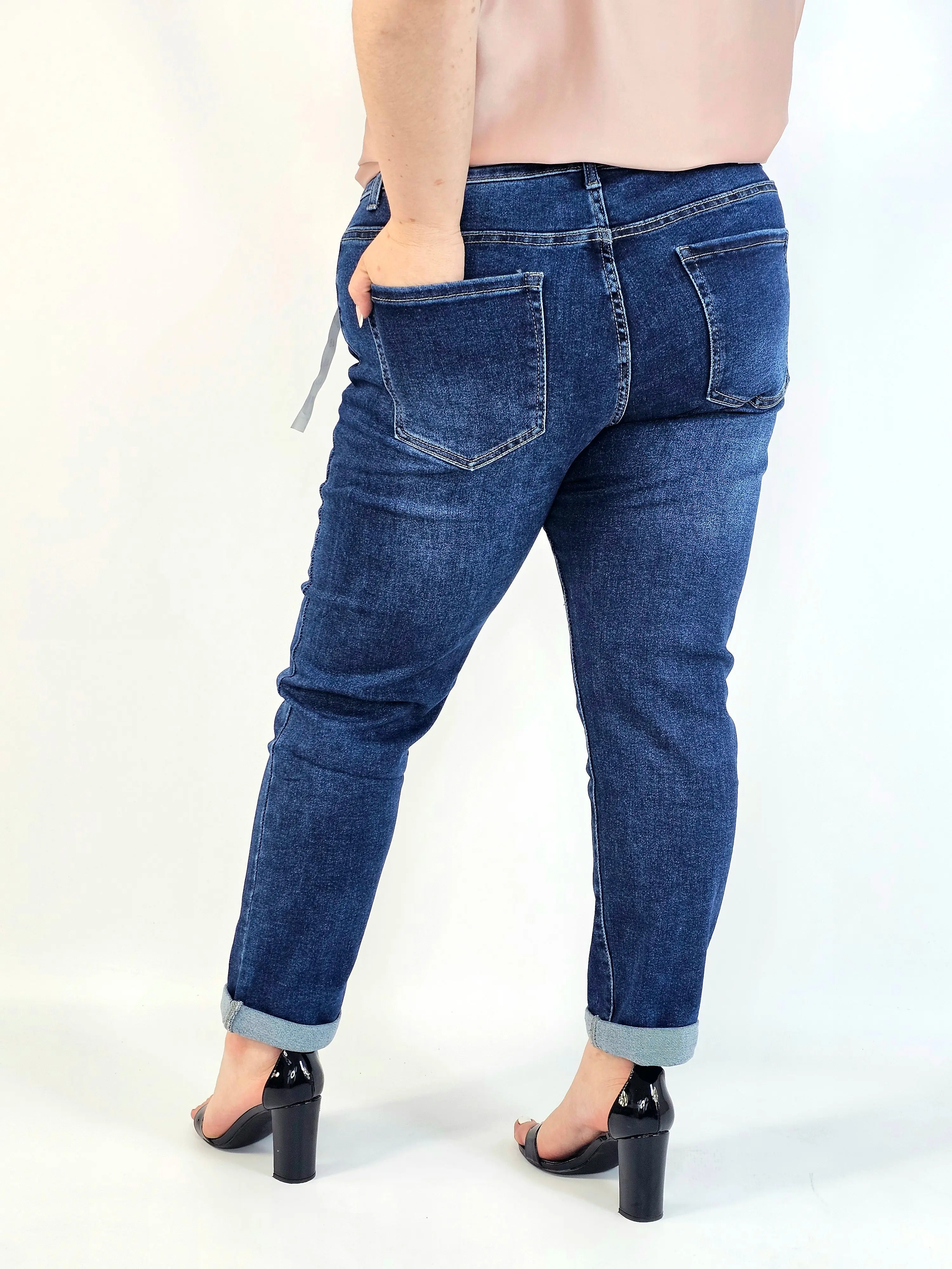 Jeansy plus size G'Smack  mom fit XXL z nadrukiem – granatowy denim - Image 6