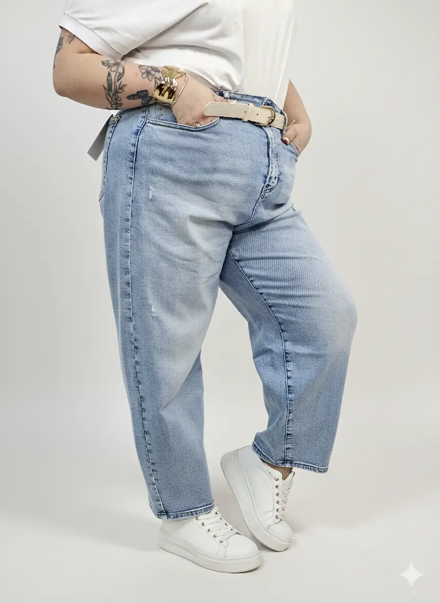 Jeansy plus size jasne z wysokim stanem – wygodne spodnie XXL - Image 2