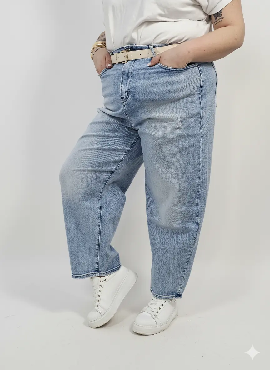 Jeansy plus size jasne z wysokim stanem – wygodne spodnie XXL - Image 4