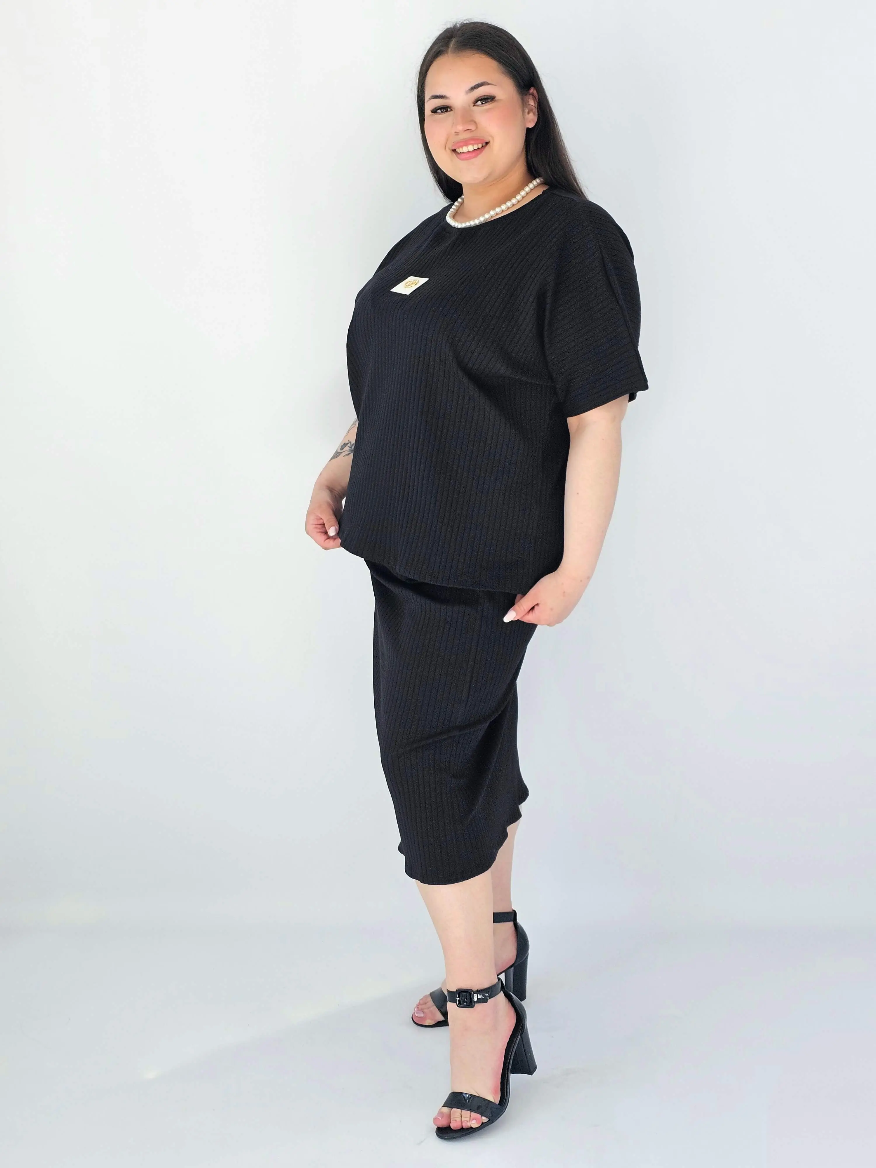 Komplet Plus Size Bluzka I Spódnica Prążkowany Z Ozdobnym Detalem - Image 11