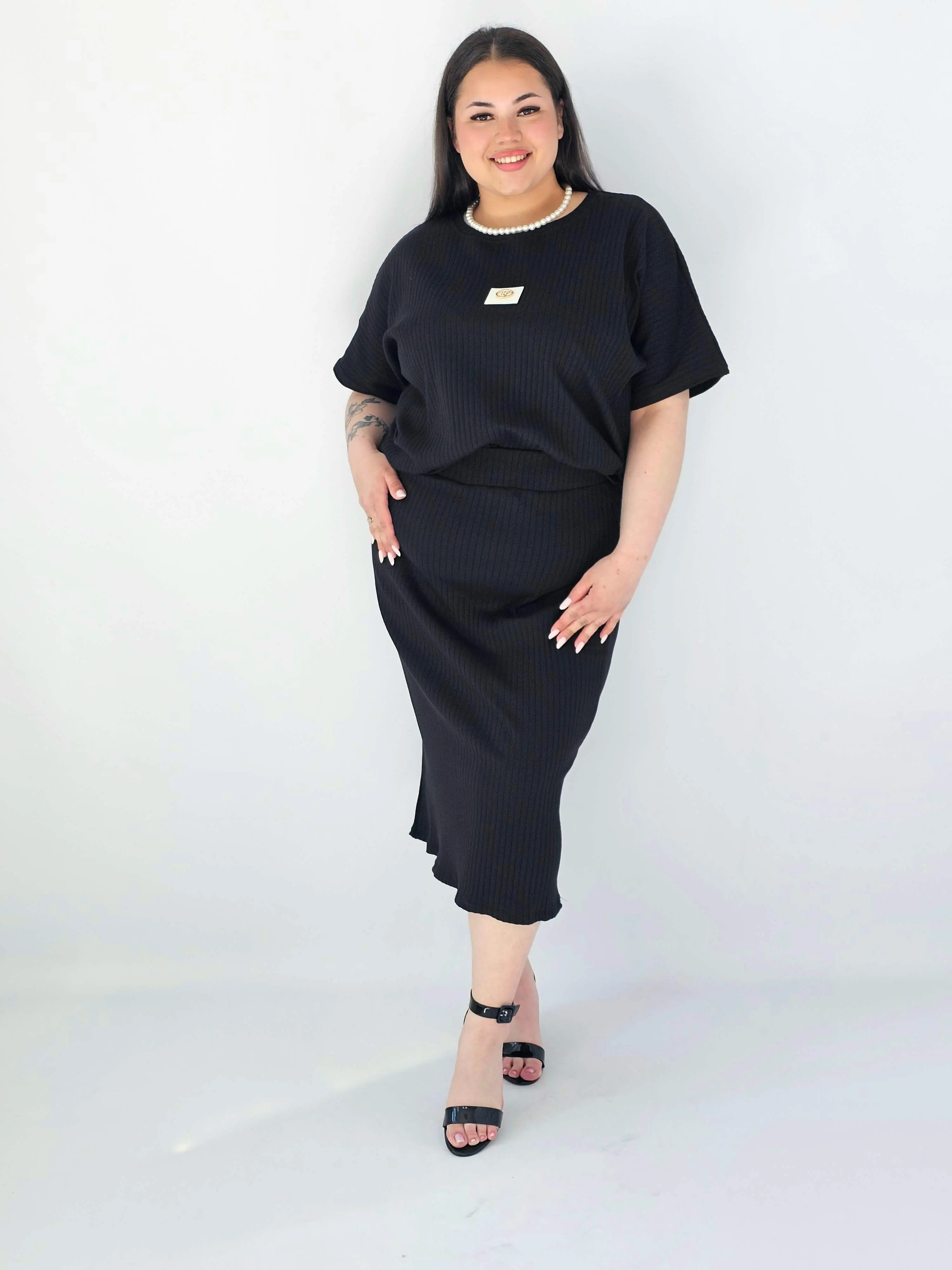 Komplet Plus Size Bluzka I Spódnica Prążkowany Z Ozdobnym Detalem - Image 12