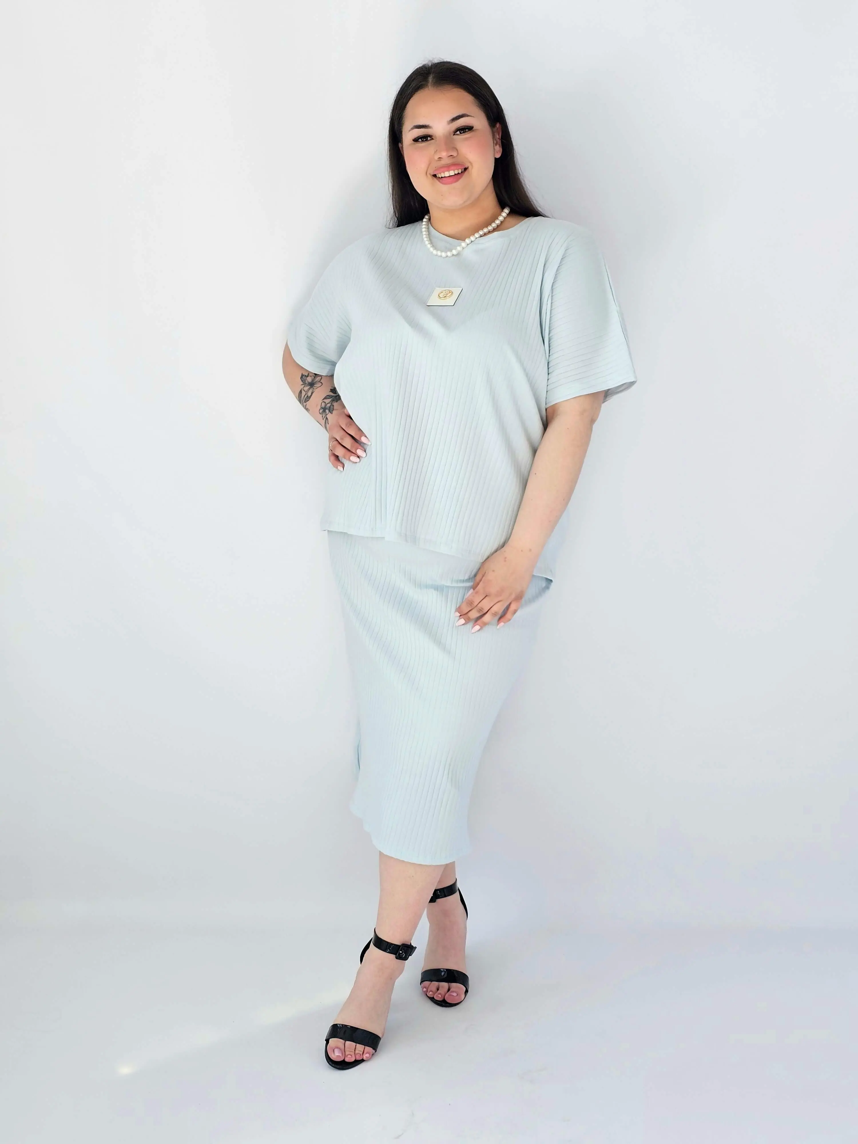 Komplet Plus Size Bluzka I Spódnica Prążkowany Z Ozdobnym Detalem - Image 13