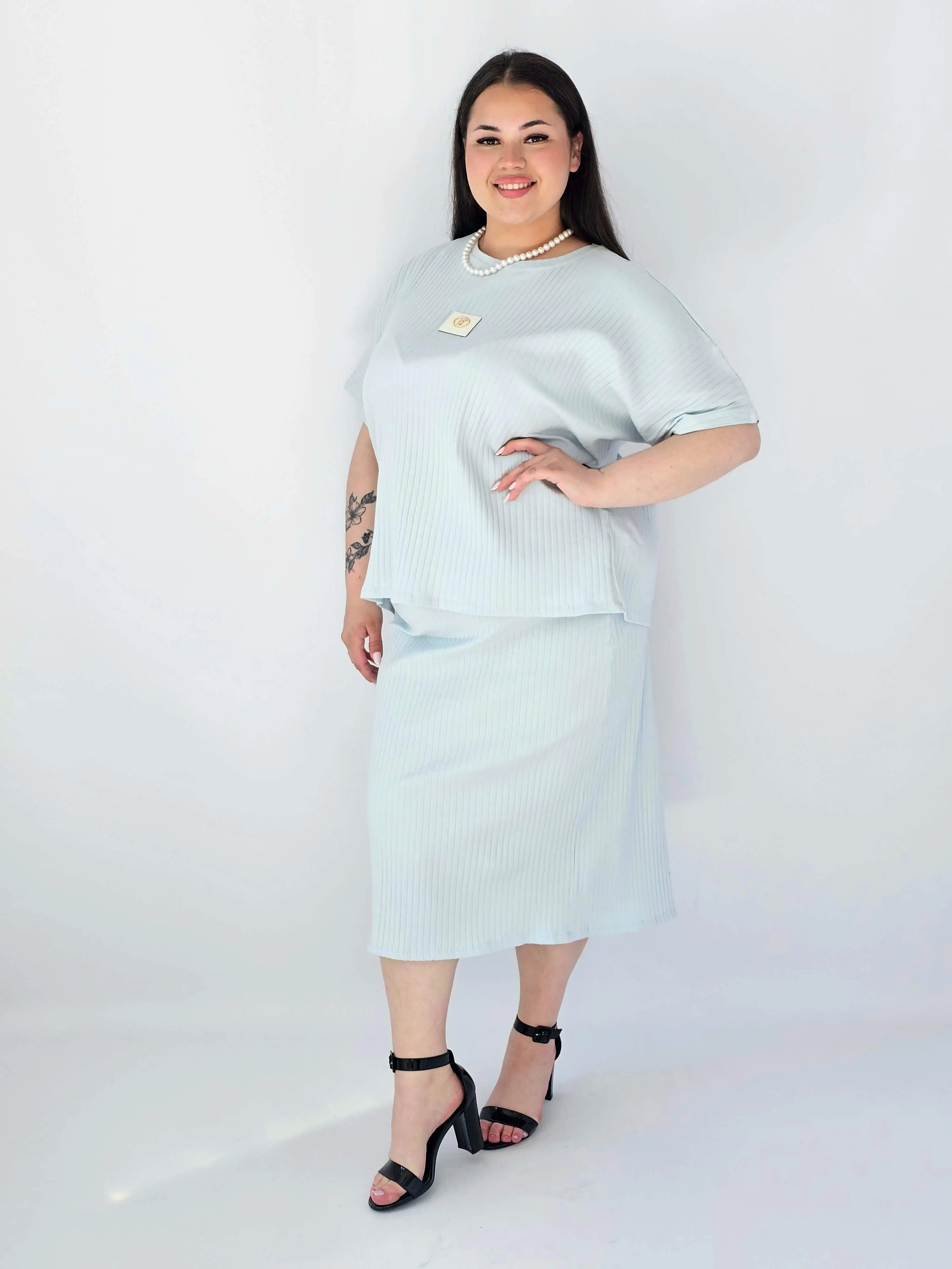 Komplet Plus Size Bluzka I Spódnica Prążkowany Z Ozdobnym Detalem - Image 14