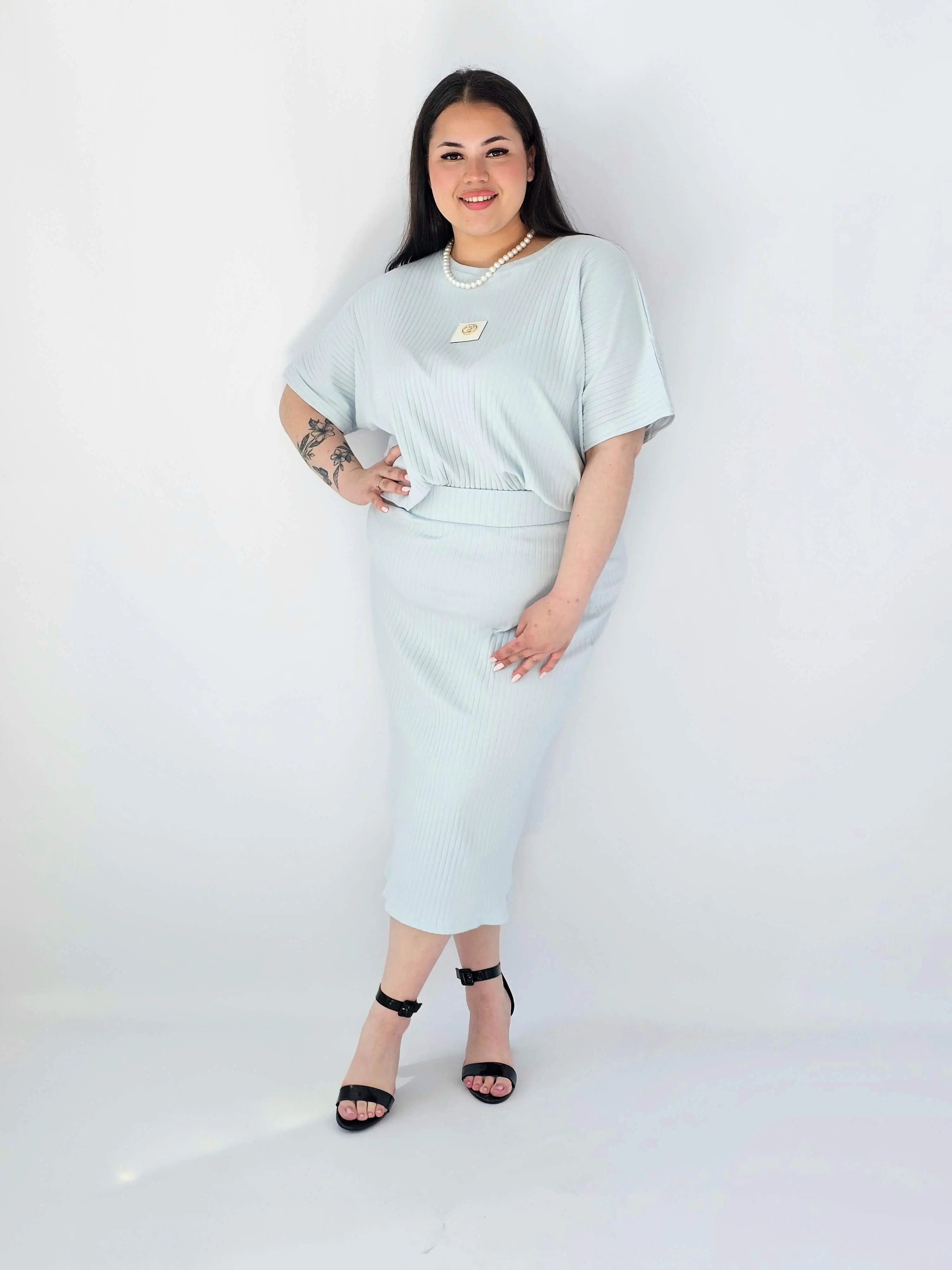 Komplet Plus Size Bluzka I Spódnica Prążkowany Z Ozdobnym Detalem - Image 15
