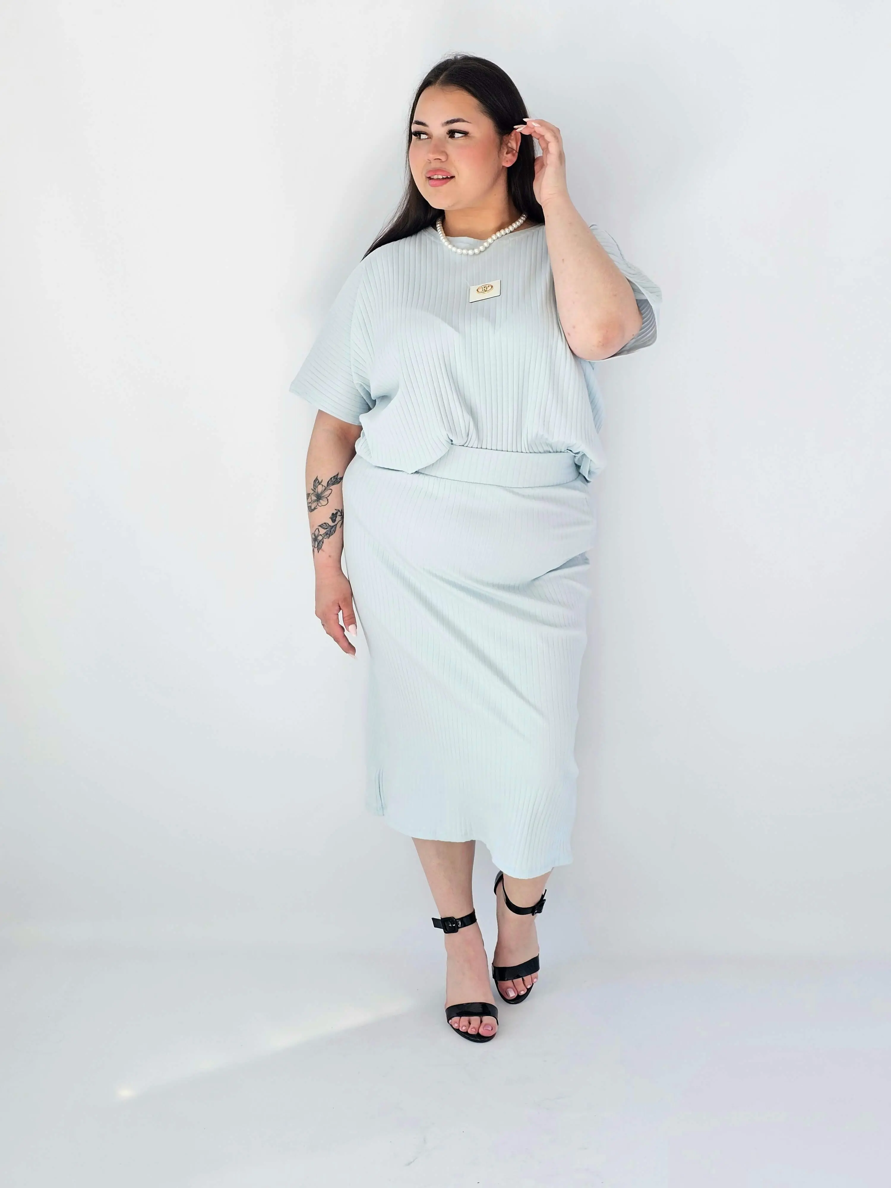 Komplet Plus Size Bluzka I Spódnica Prążkowany Z Ozdobnym Detalem - Image 16