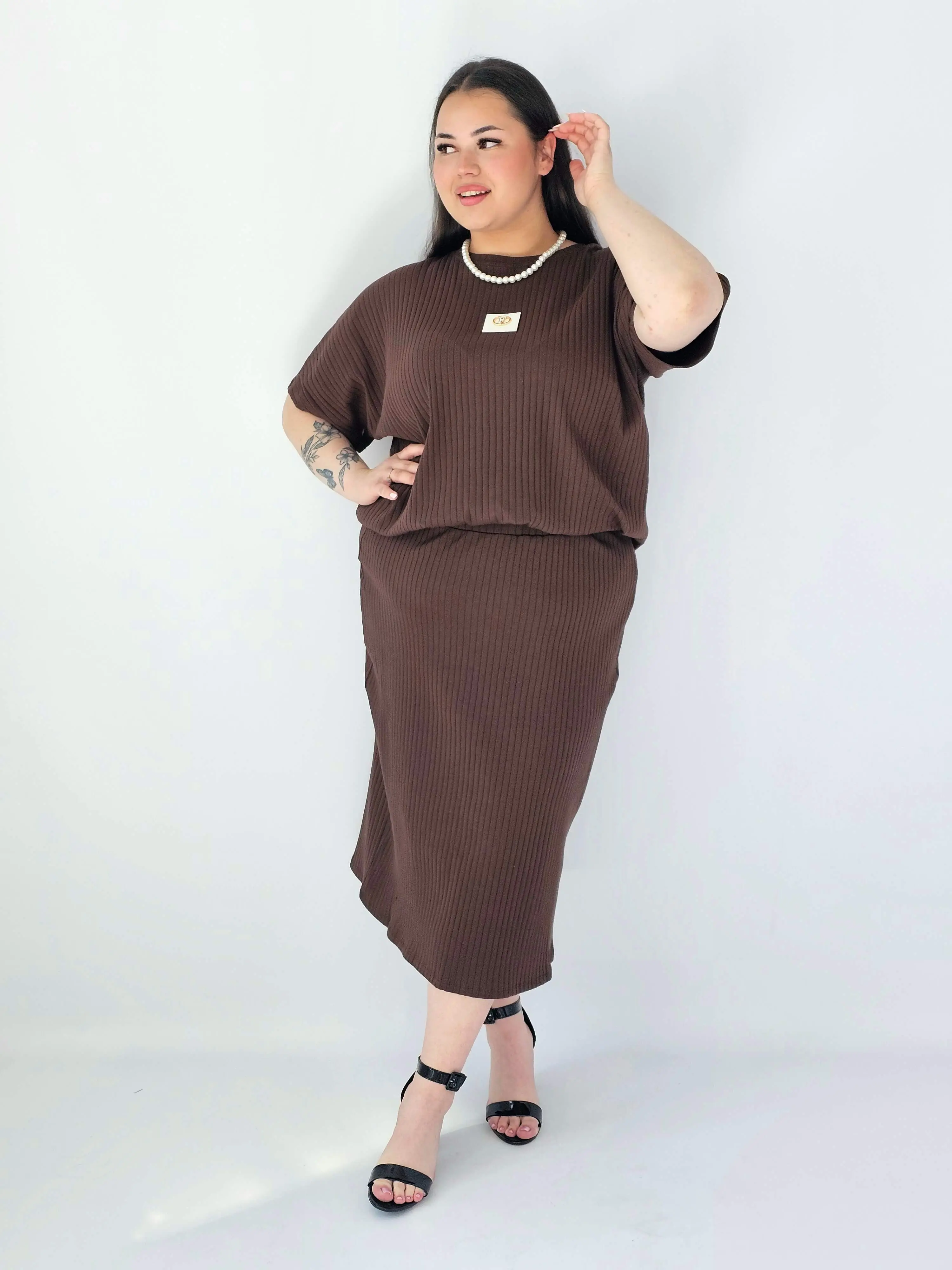 Komplet Plus Size Bluzka I Spódnica Prążkowany Z Ozdobnym Detalem - Image 19