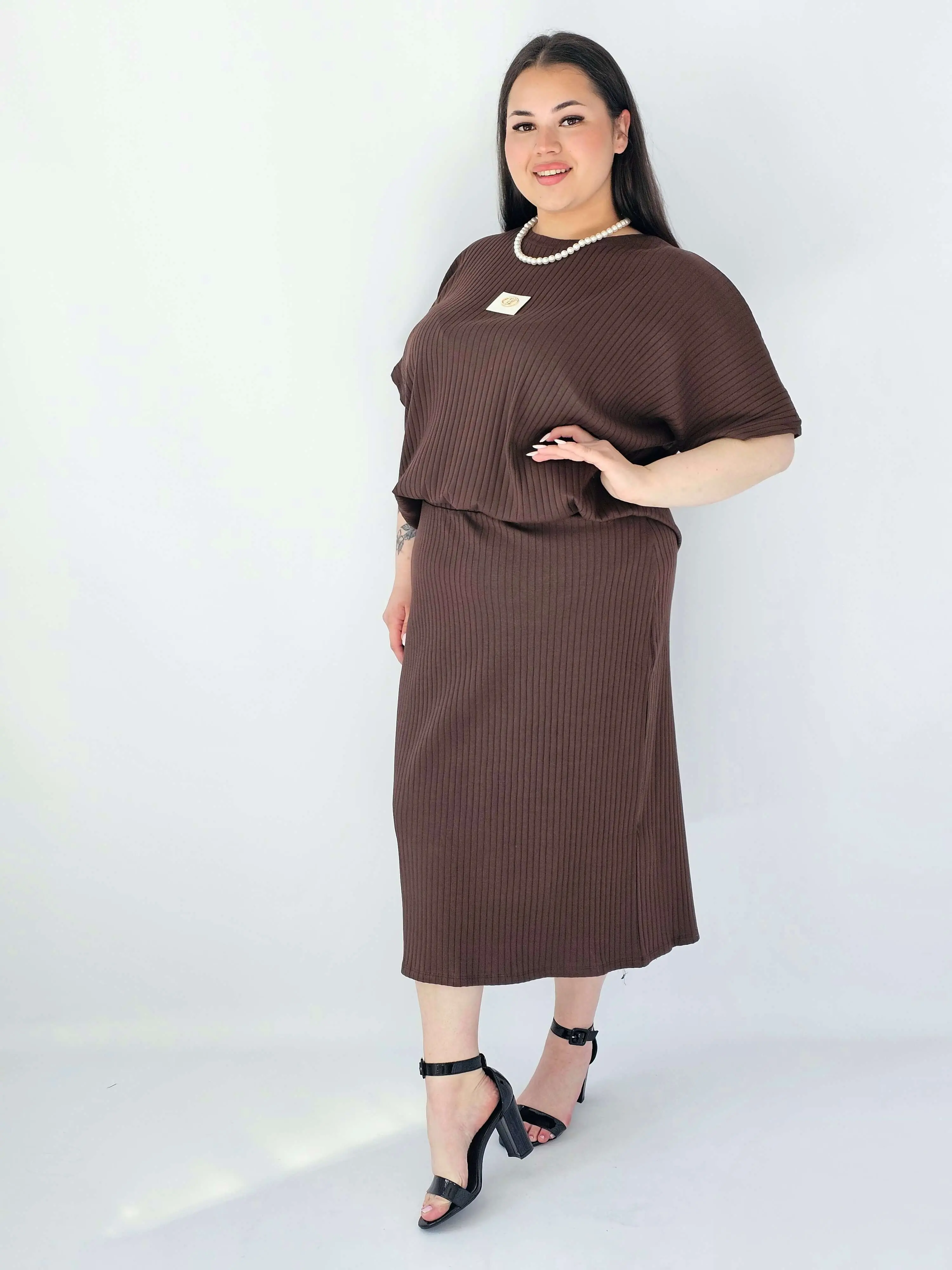 Komplet Plus Size Bluzka I Spódnica Prążkowany Z Ozdobnym Detalem - Image 20