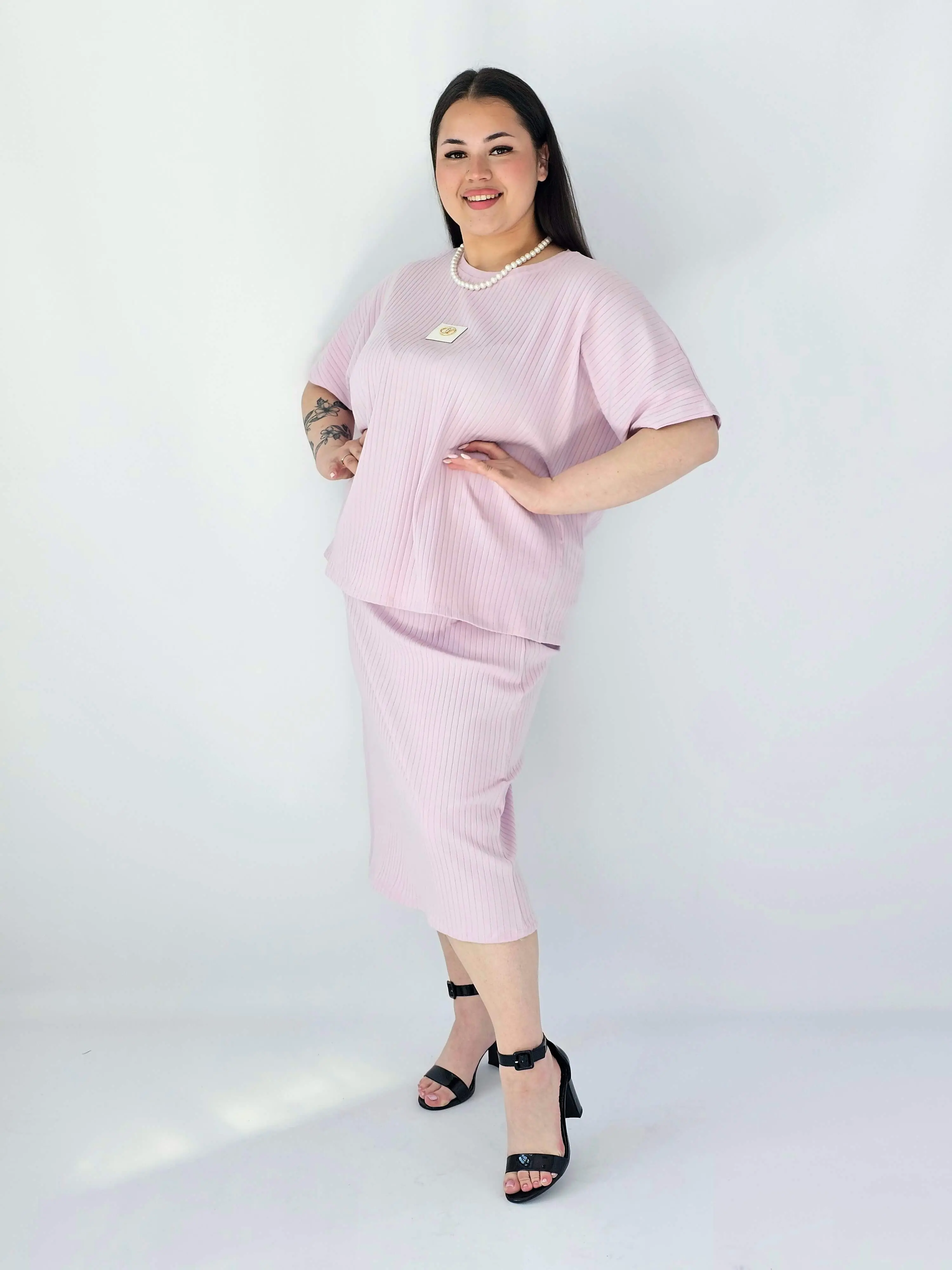 Komplet Plus Size Bluzka I Spódnica Prążkowany Z Ozdobnym Detalem - Image 22