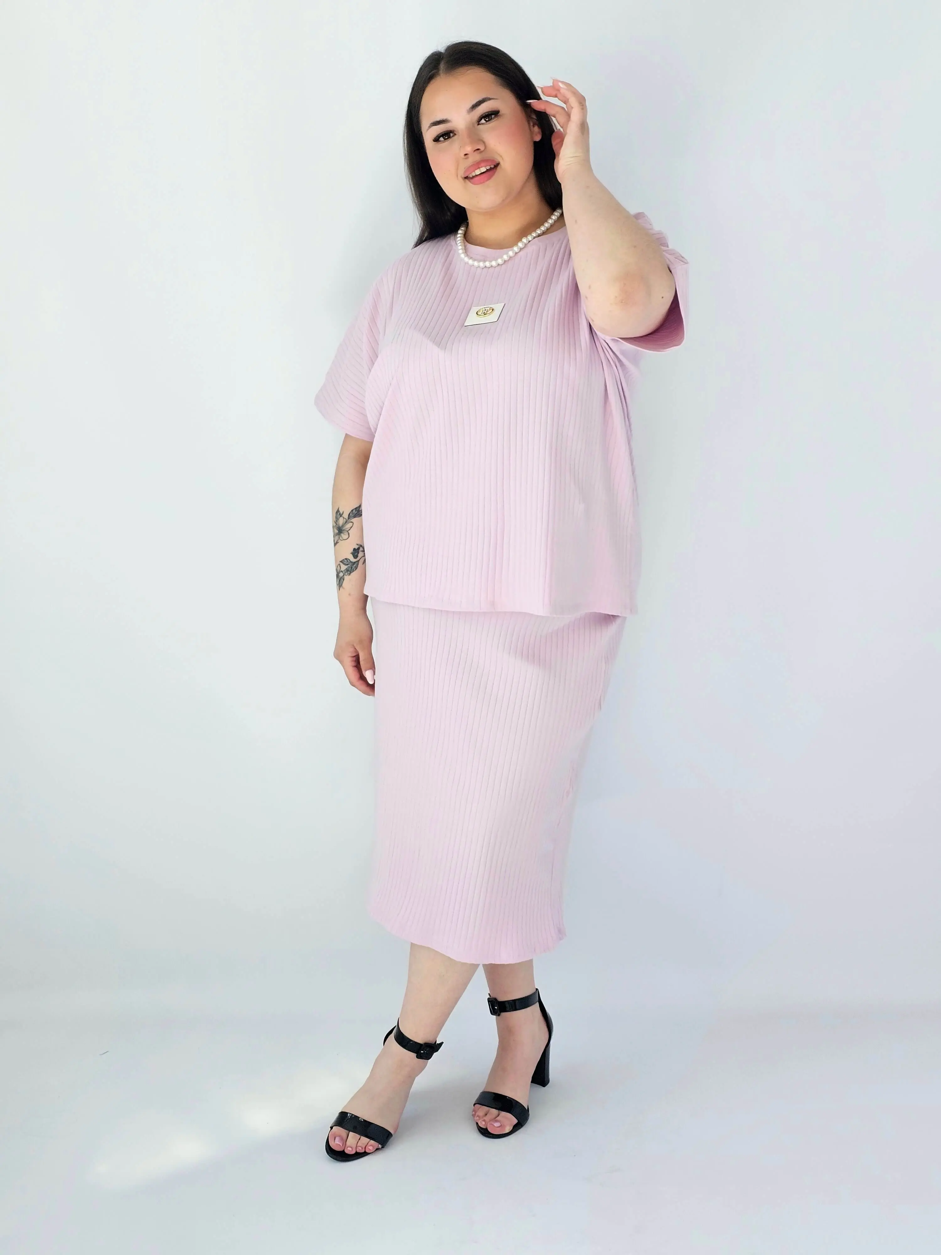 Komplet Plus Size Bluzka I Spódnica Prążkowany Z Ozdobnym Detalem - Image 23