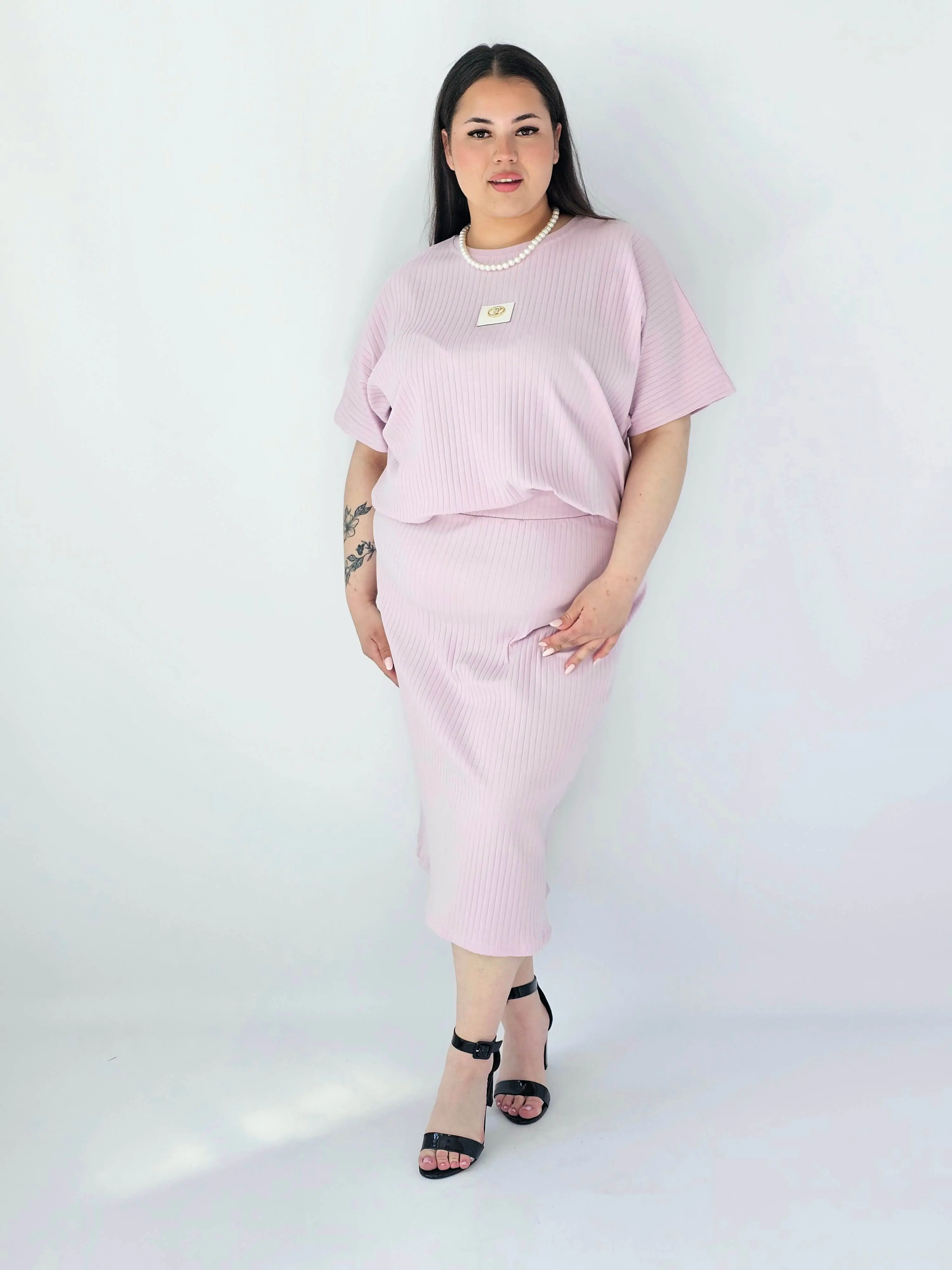 Komplet Plus Size Bluzka I Spódnica Prążkowany Z Ozdobnym Detalem - Image 24