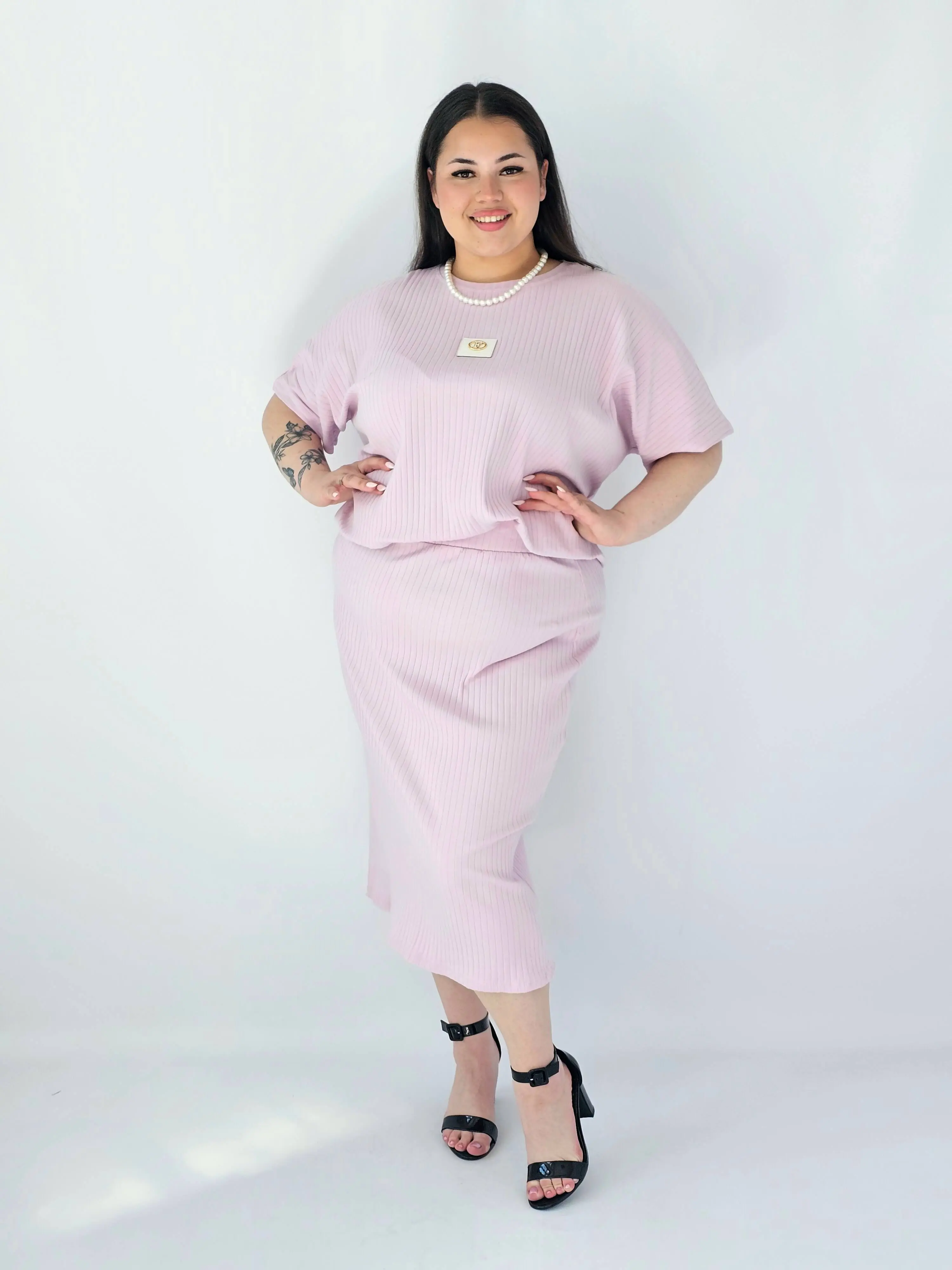 Komplet Plus Size Bluzka I Spódnica Prążkowany Z Ozdobnym Detalem - Image 25