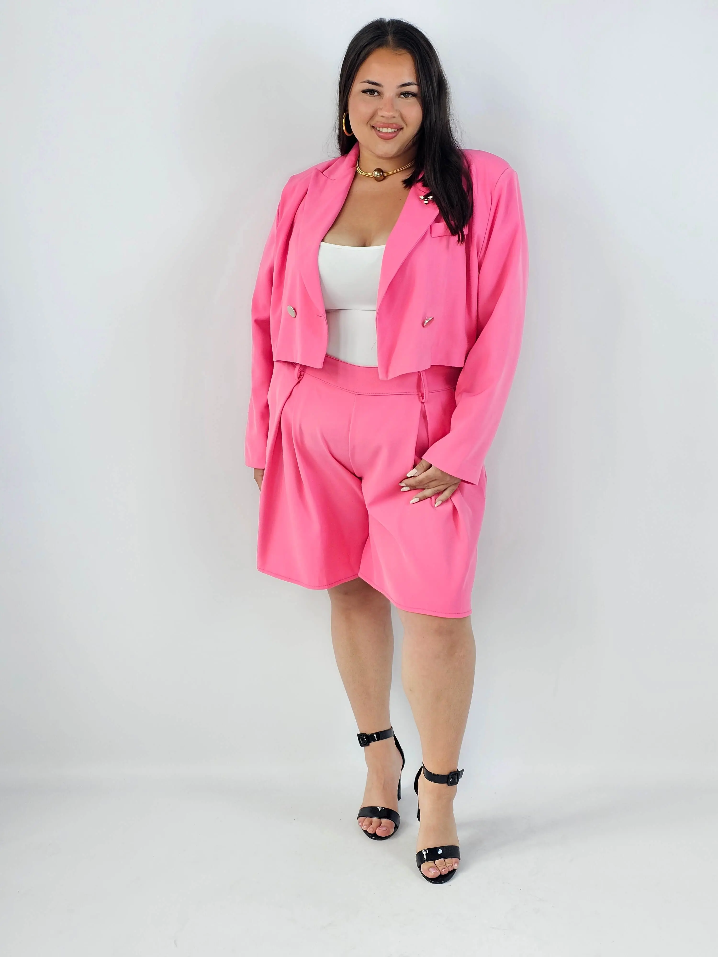 Komplet plus size garniturowy z krótką marynarką i szortami XXL - Image 11