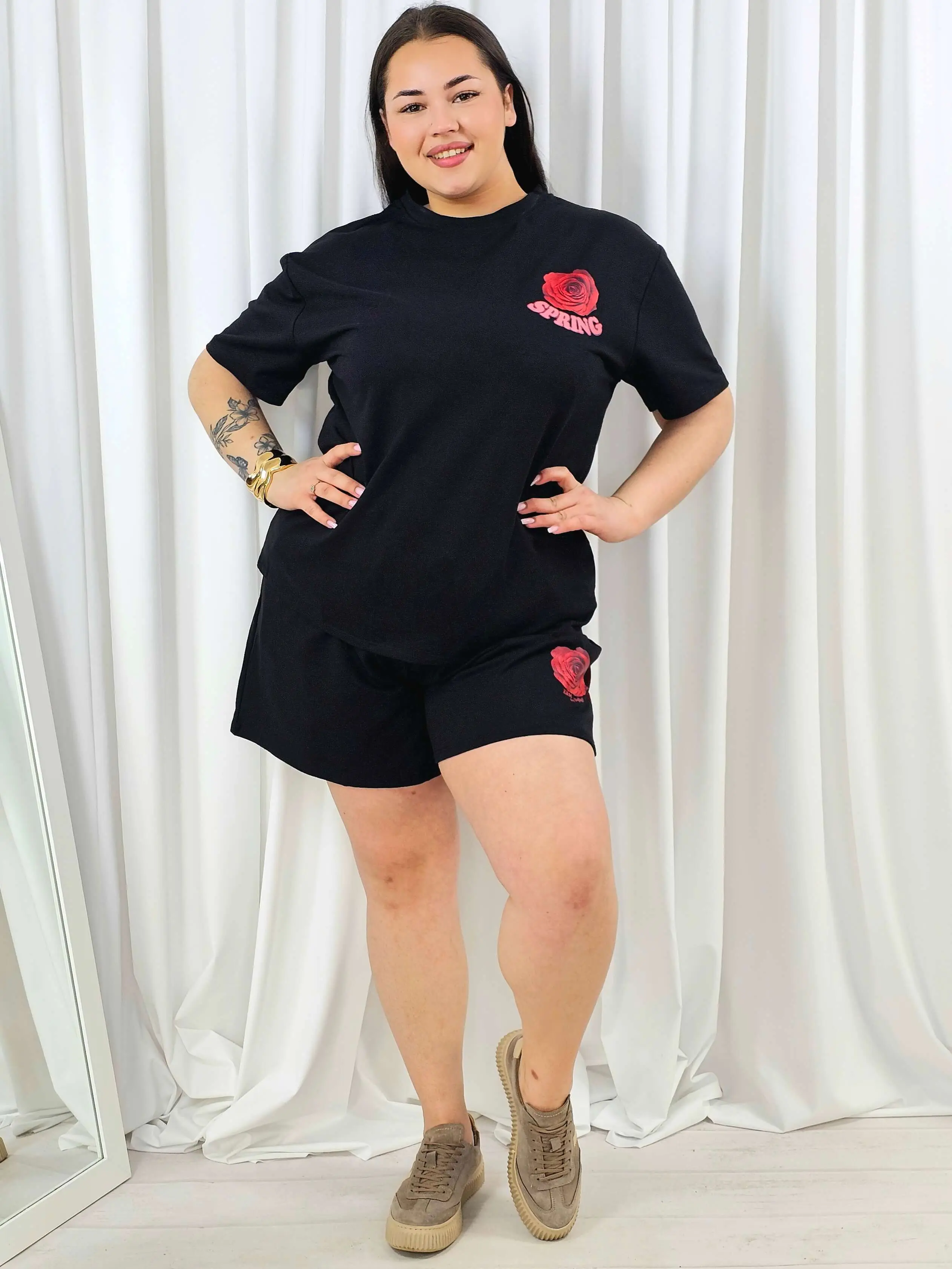 Komplet plus size t-shirt + szorty z nadrukiem SPRING – letni set XXL