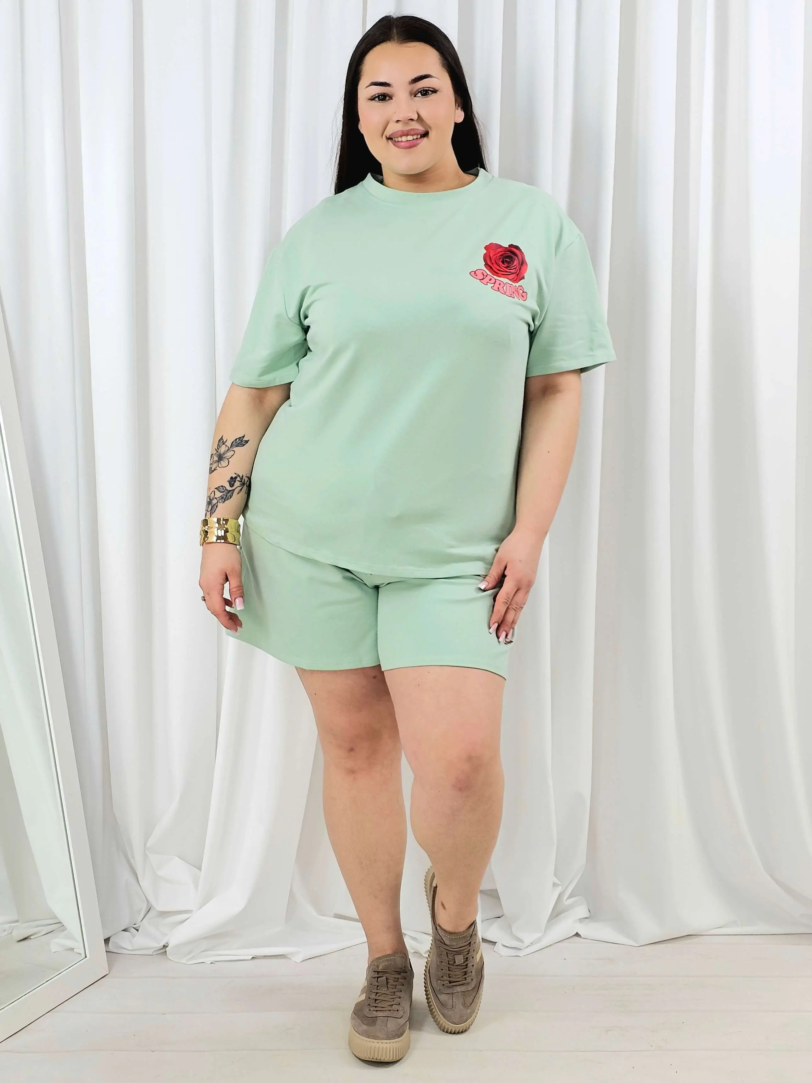 Komplet plus size t-shirt + szorty z nadrukiem SPRING – letni set XXL - Image 14