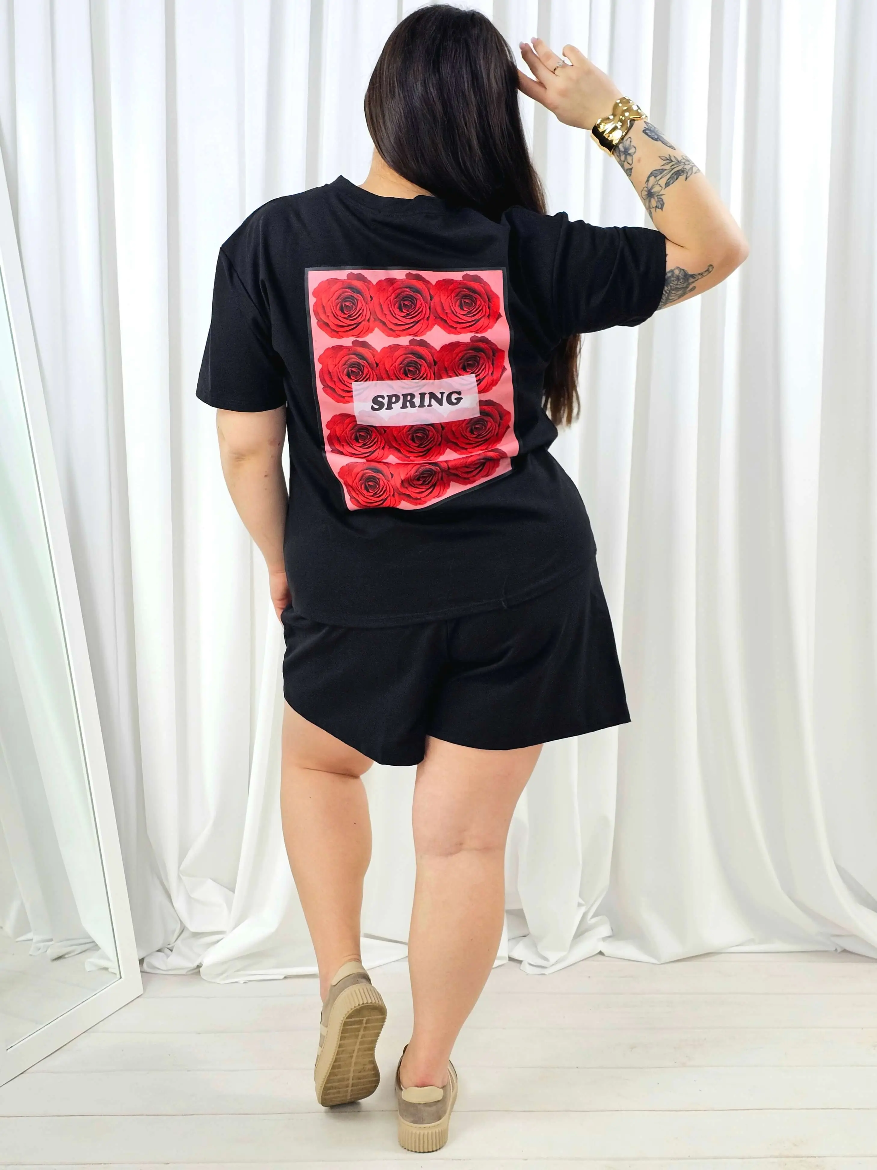 Komplet plus size t-shirt + szorty z nadrukiem SPRING – letni set XXL - Image 2