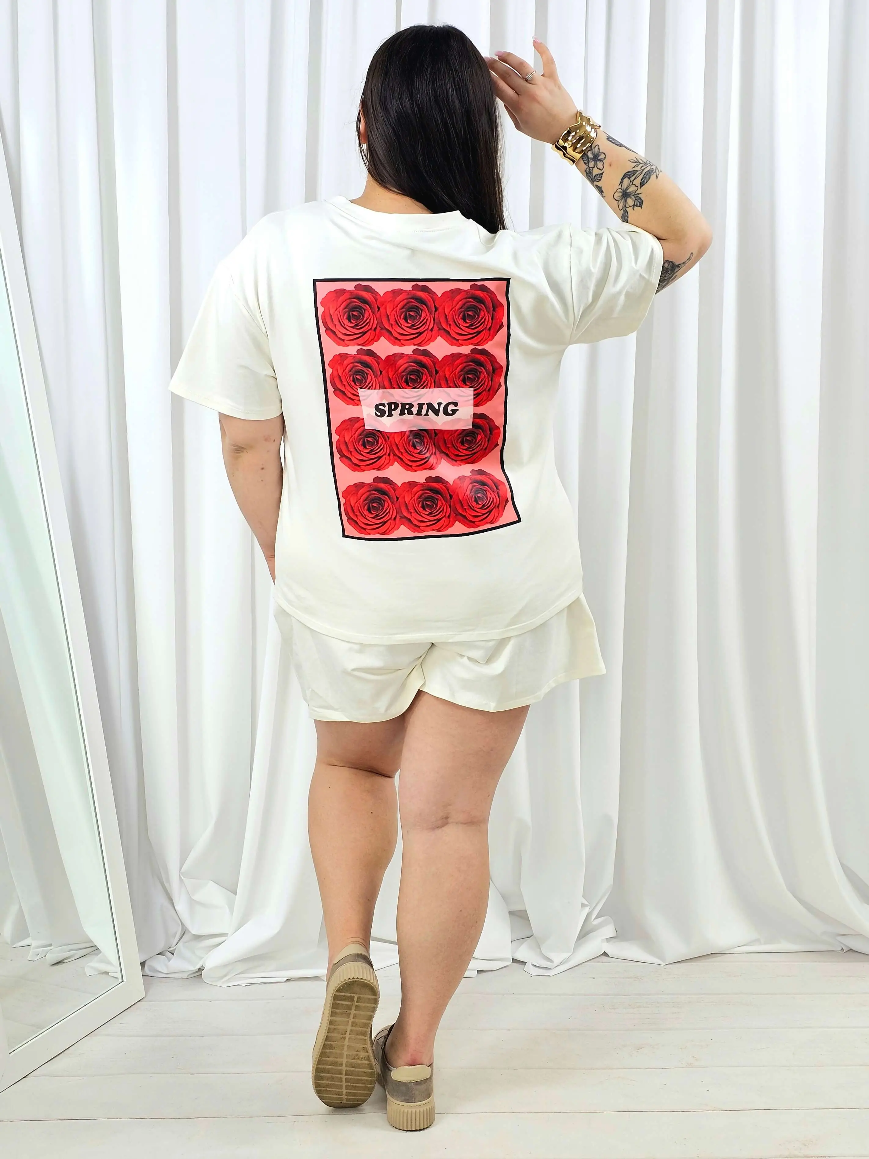 Komplet plus size t-shirt + szorty z nadrukiem SPRING – letni set XXL - Image 4