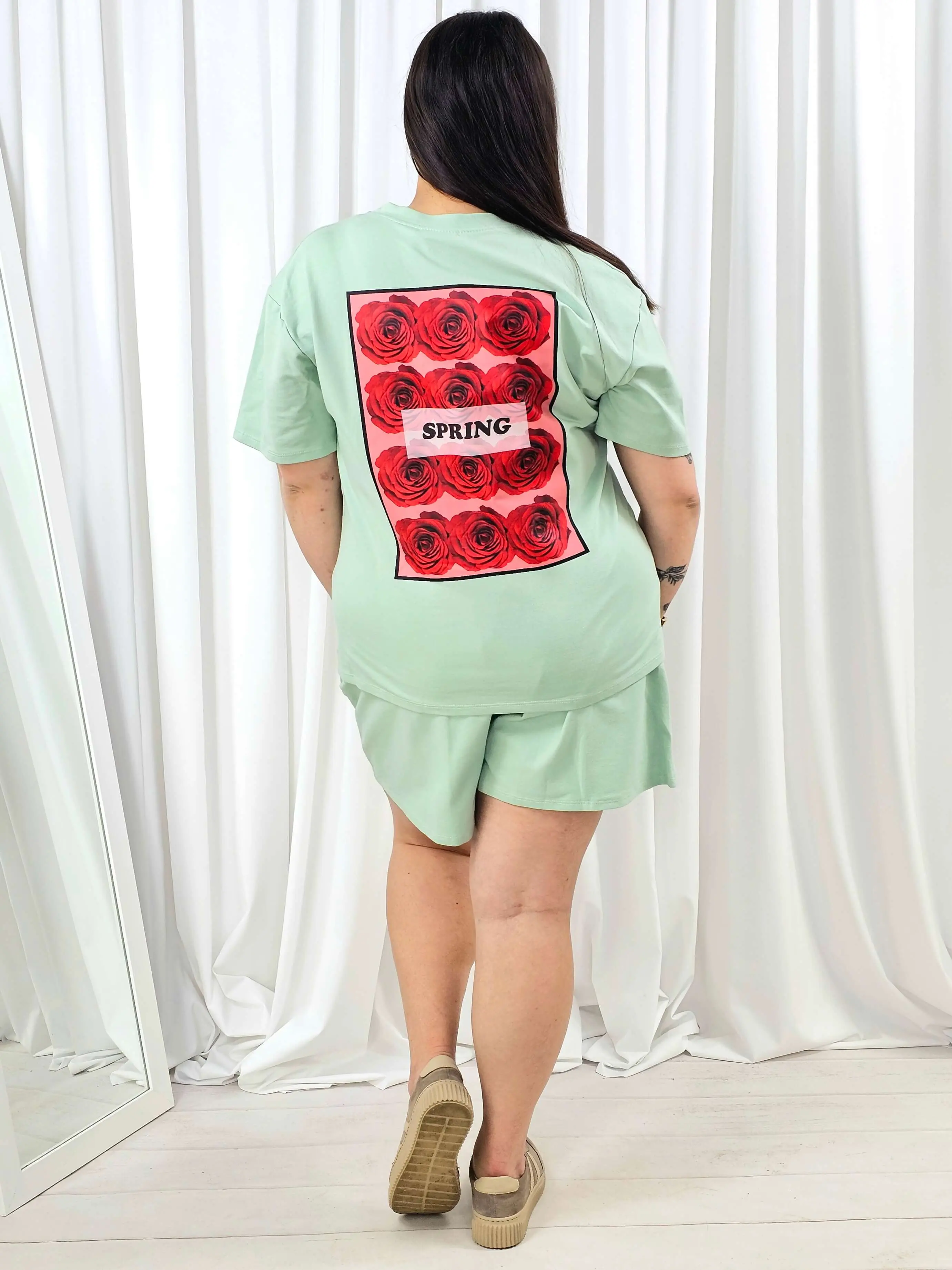 Komplet plus size t-shirt + szorty z nadrukiem SPRING – letni set XXL - Image 6