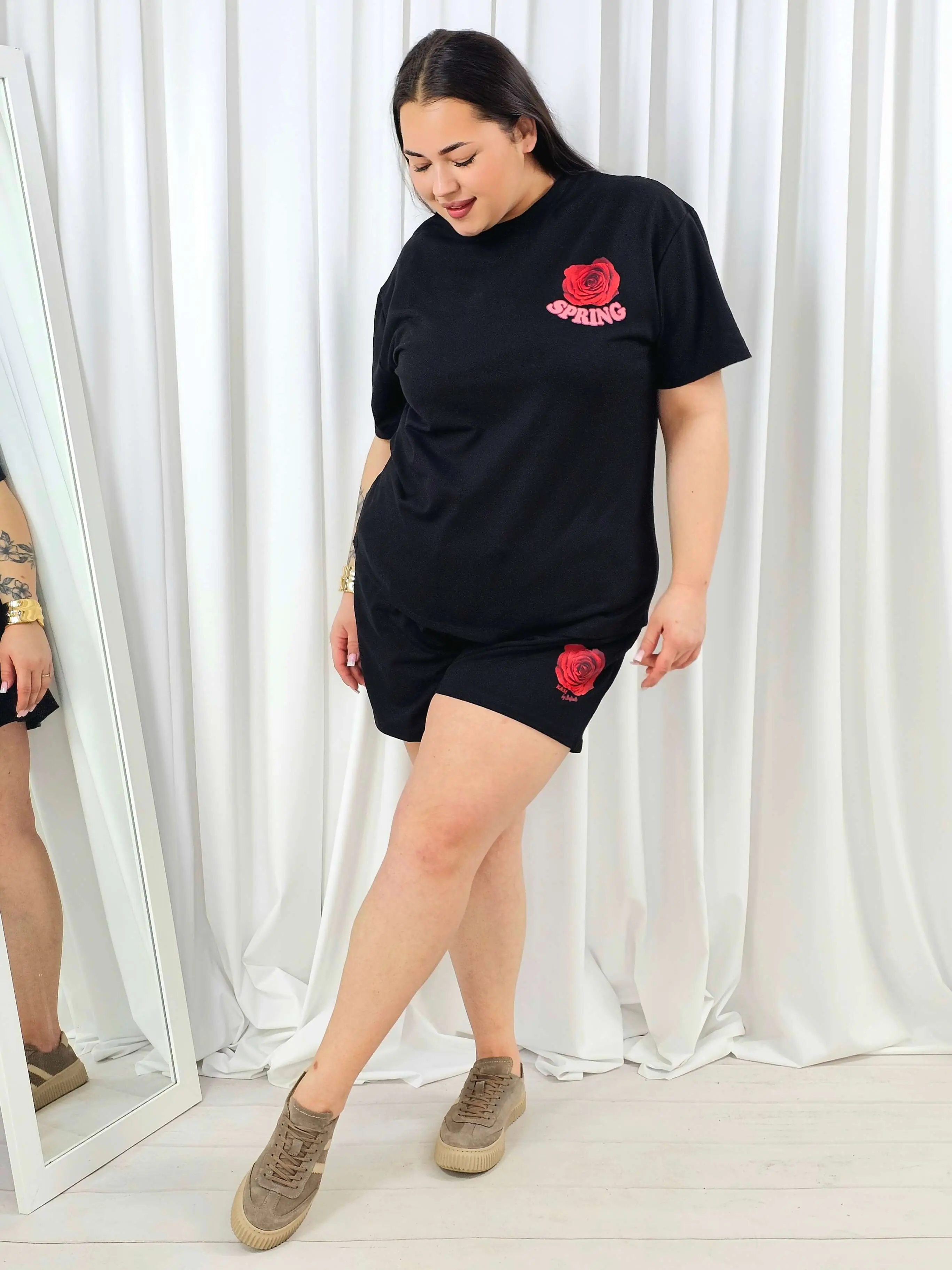Komplet plus size t-shirt + szorty z nadrukiem SPRING – letni set XXL - Image 7