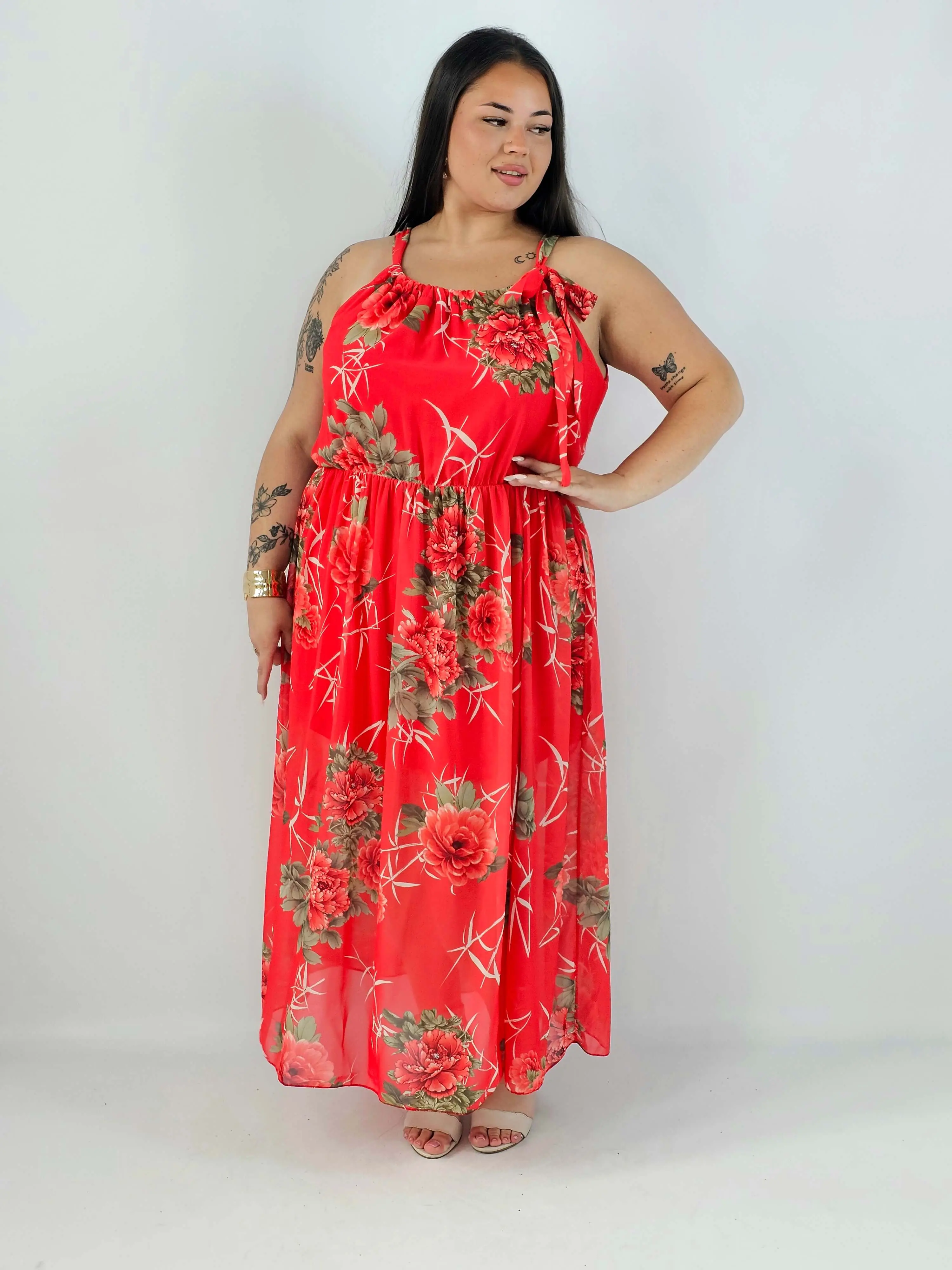 Sukienka plus size VIP z wiązaniem przy szyi i rozcięciem – kobieca elegancja na wyjątkowe okazje - Image 2