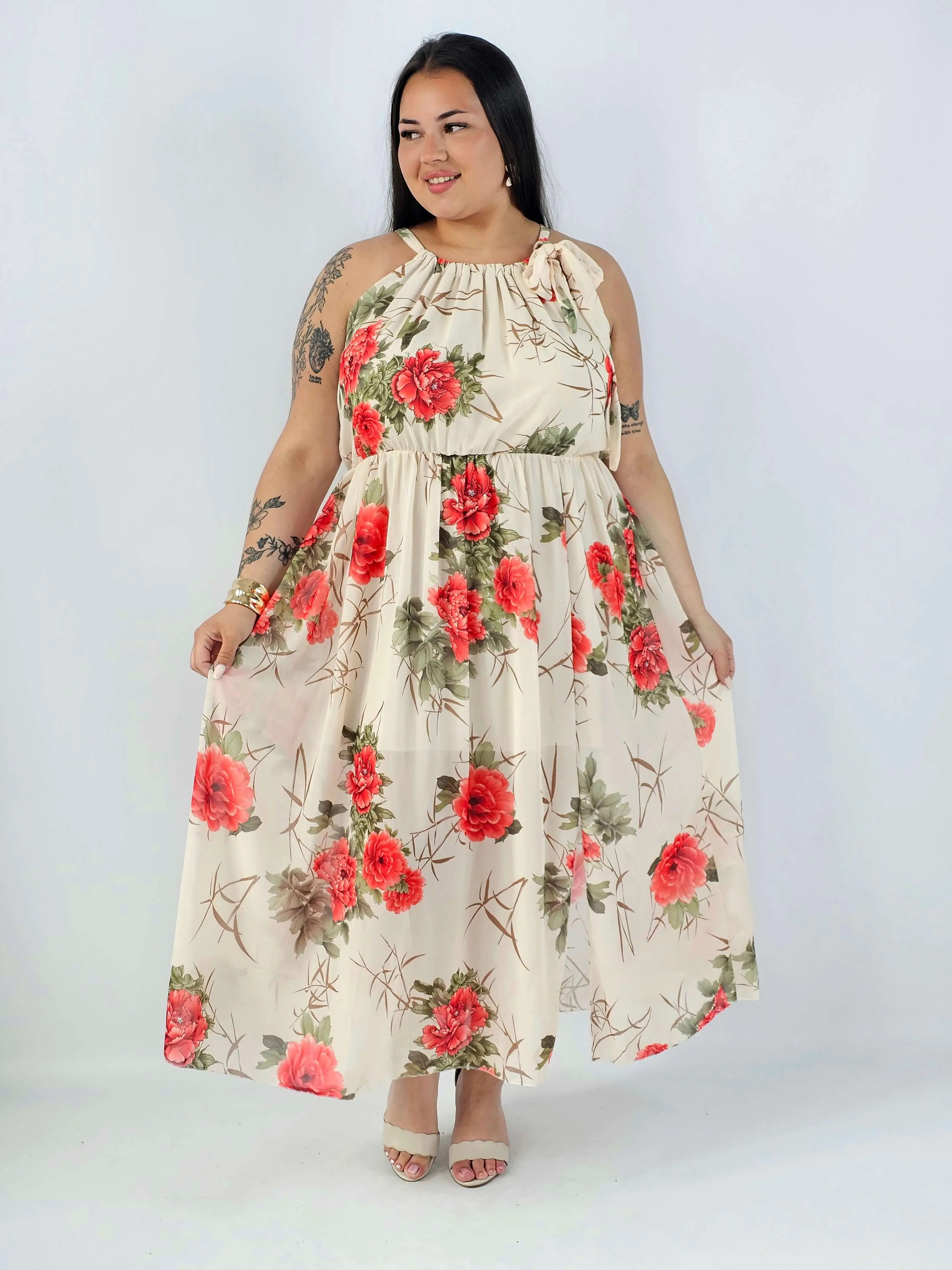 Sukienka plus size VIP z wiązaniem przy szyi i rozcięciem – kobieca elegancja na wyjątkowe okazje - Image 5